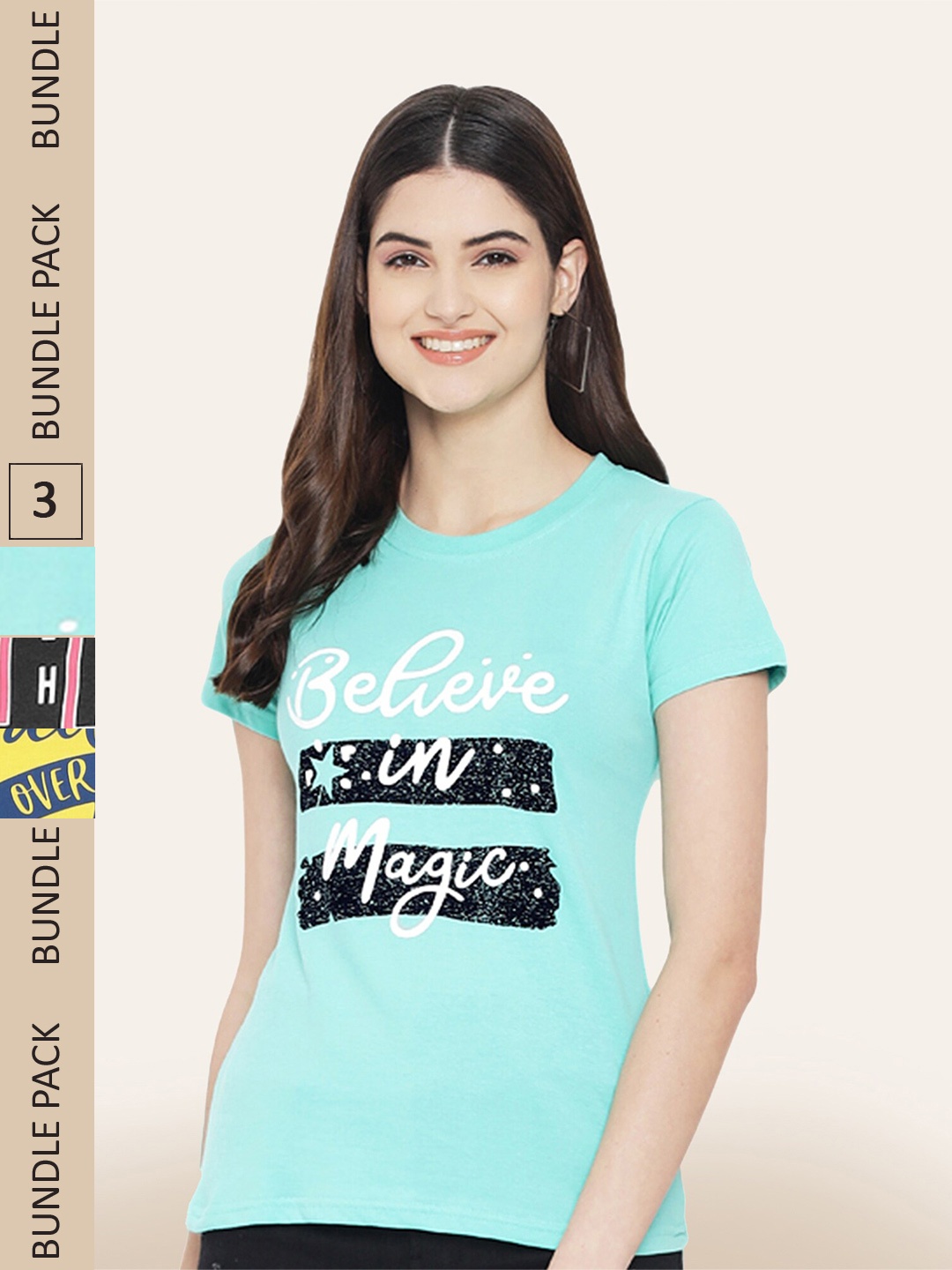 

BAESD Pack Of 3 Printed Typography Printed Cotton T-Shirt, Blue