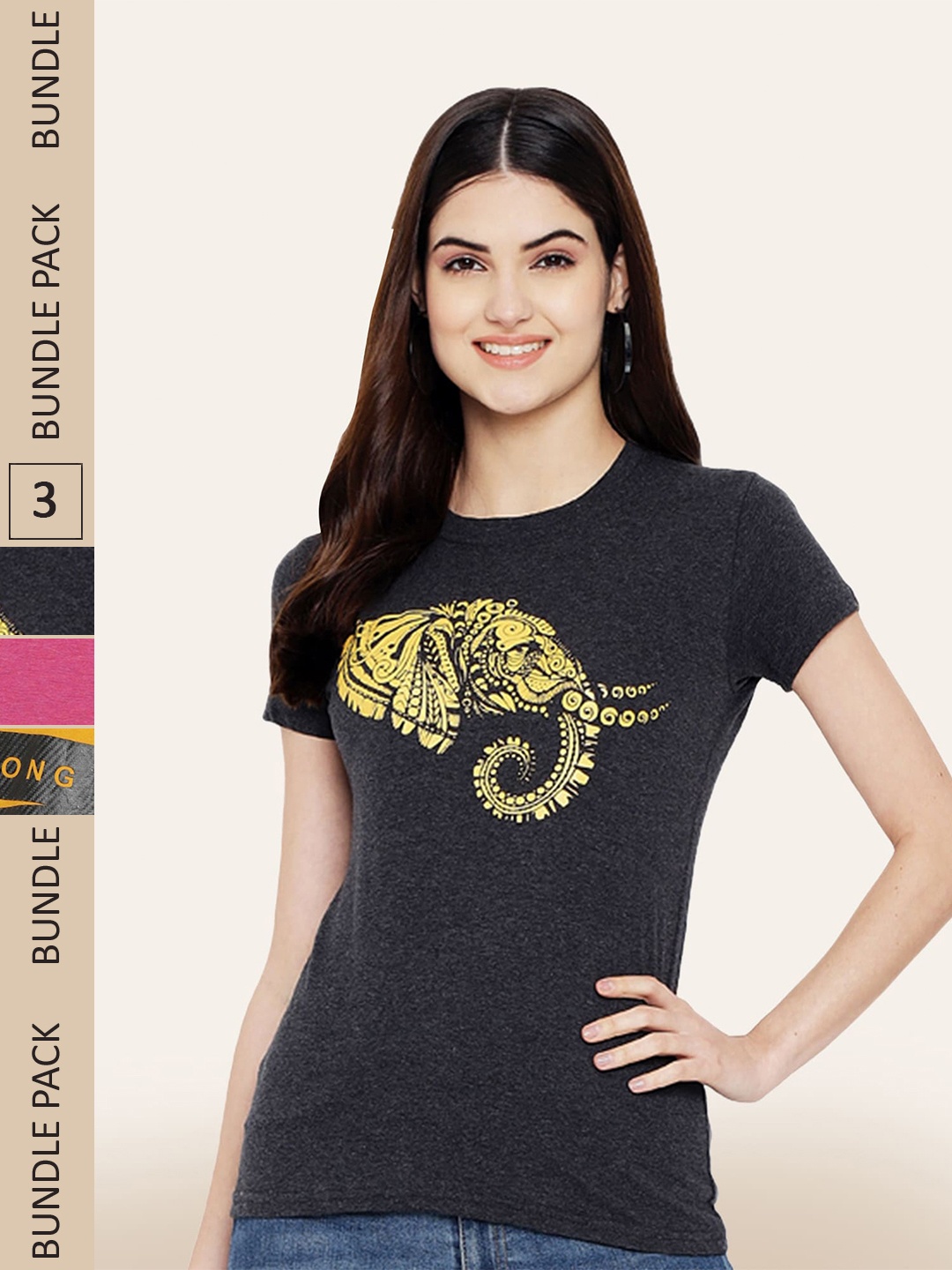 

BAESD Pack Of 3 Printed Cotton T-shirts, Black