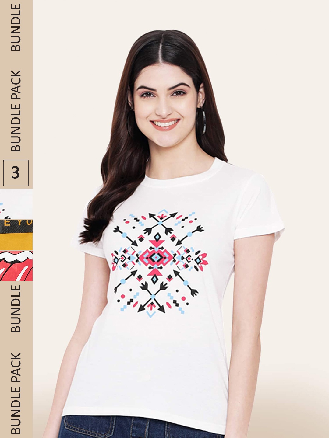 

BAESD Pack of 3 Typography Printed Cotton T-shirt, Off white