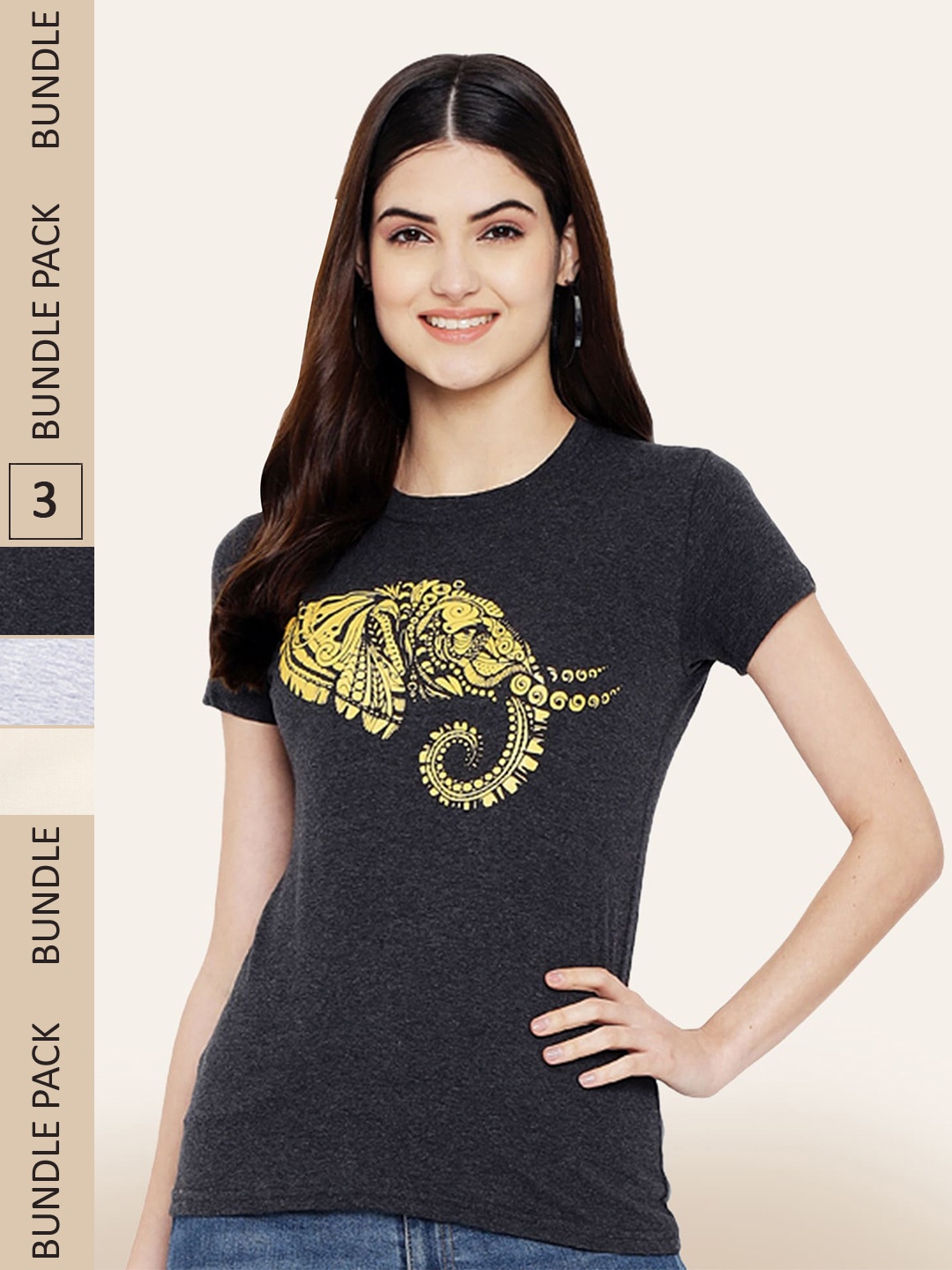 BAESD Pack Of 3 Printed Casual Cotton T-shirts, Black