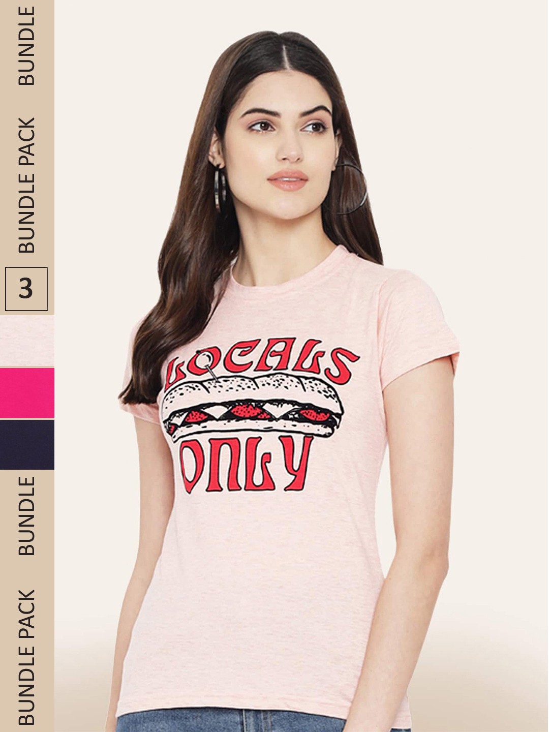 

BAESD Pack of 3 Typography Printed T-Shirts, Peach
