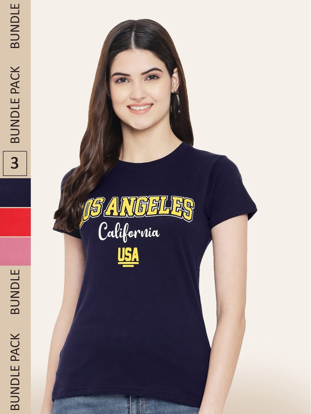 

BAESD Pack Of 3 Printed Round Neck Cotton T-shirt, Navy blue