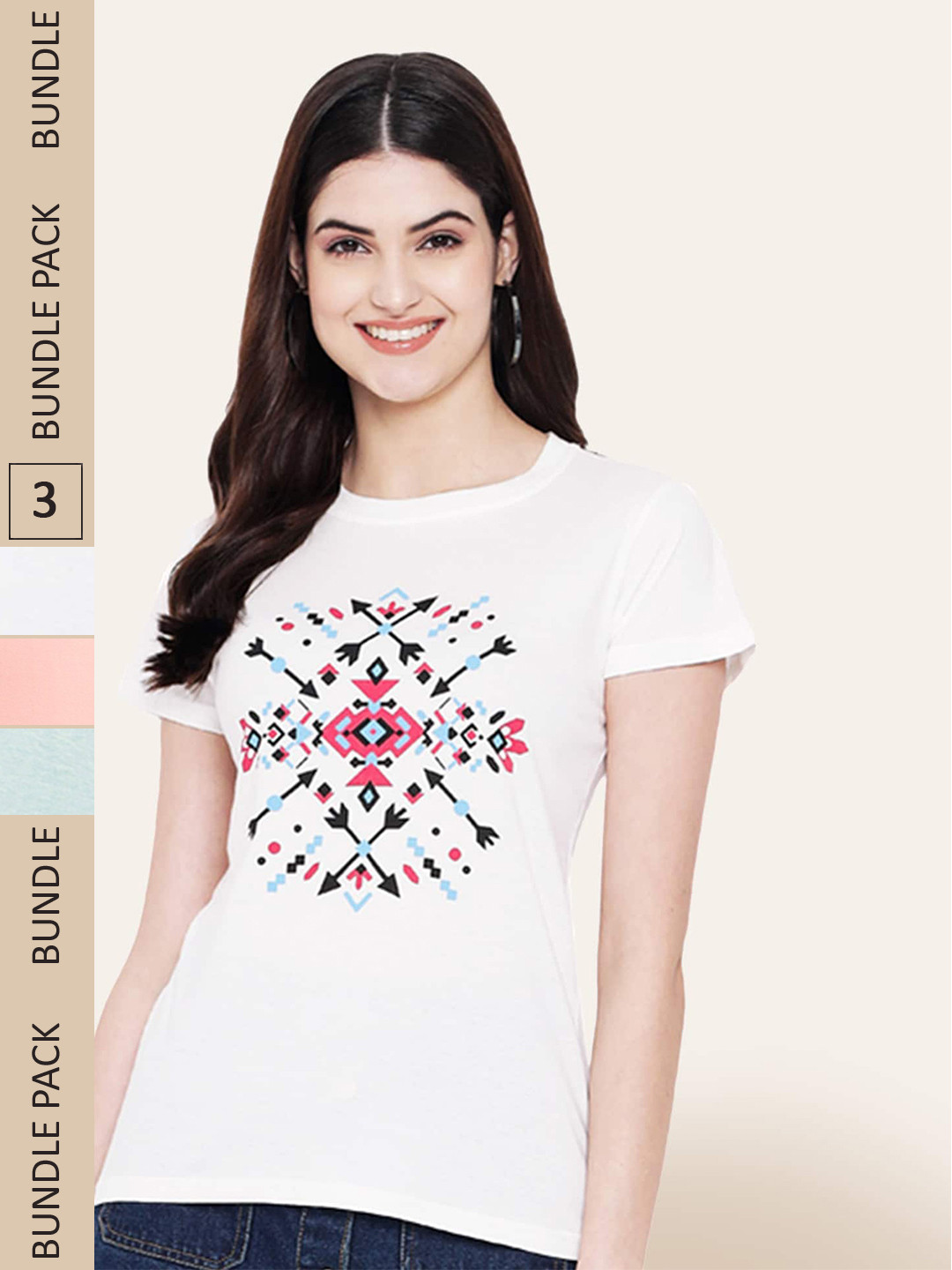 

BAESD Pack Of 3 Round Neck Printed Cotton T-shirt, White