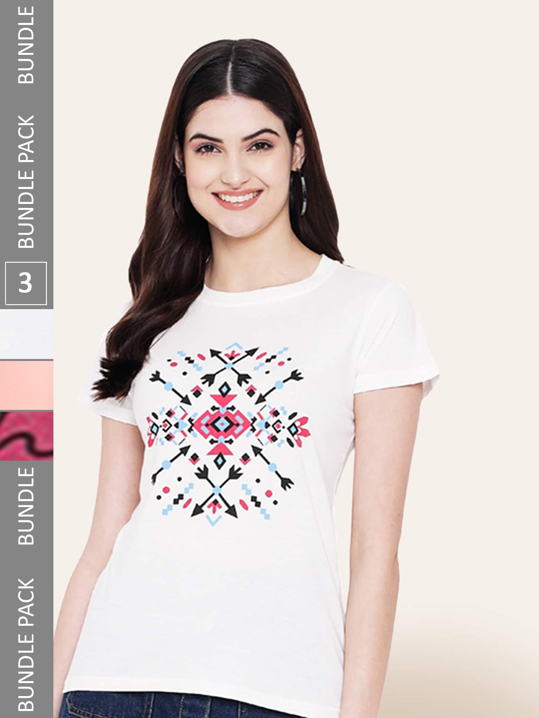 

BAESD Pack Of 3 Printed Round Neck Cotton T-shirts, White