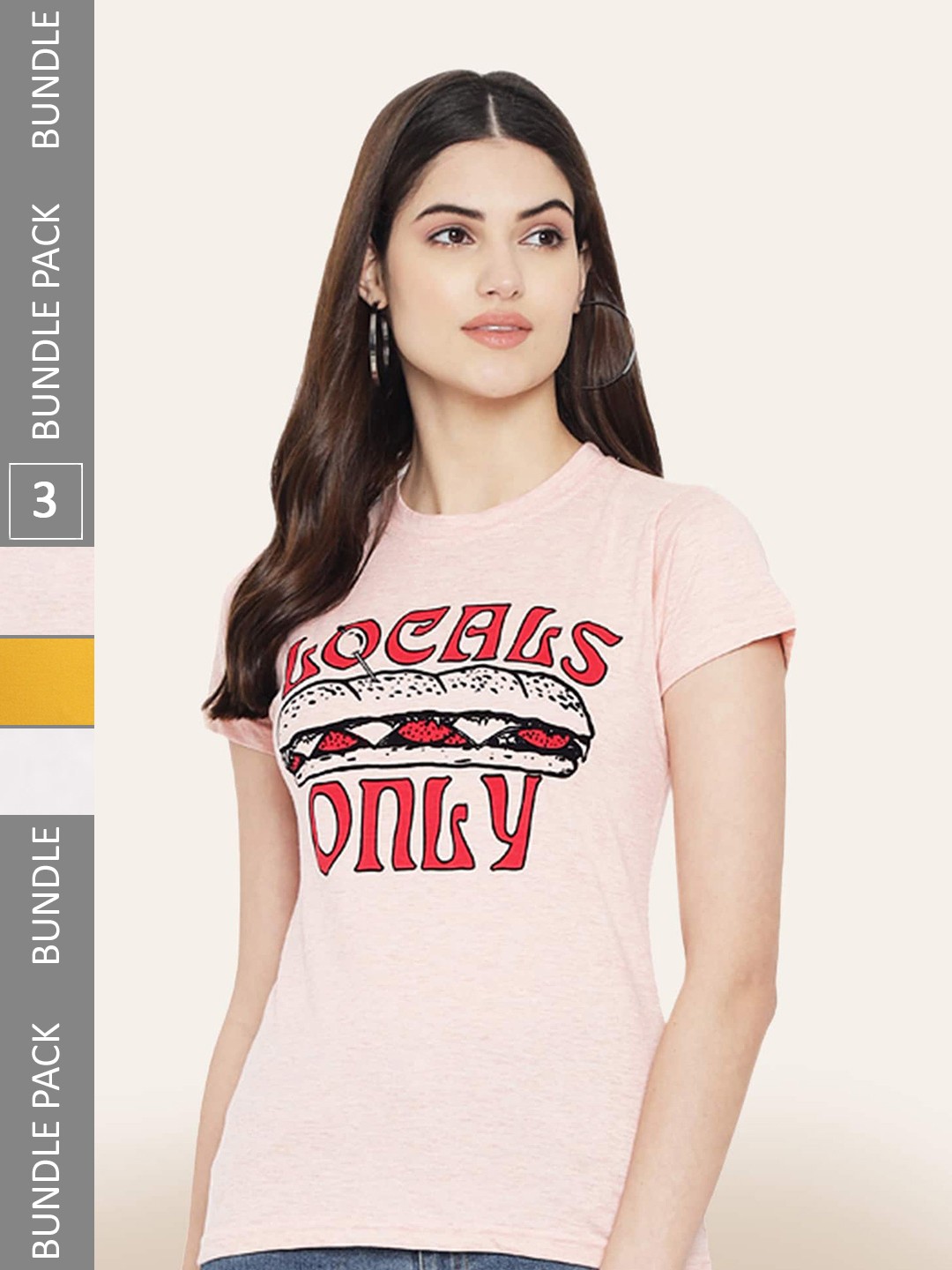 

BAESD Pack Of 3 Typography Printed Cotton T-shirt, Pink