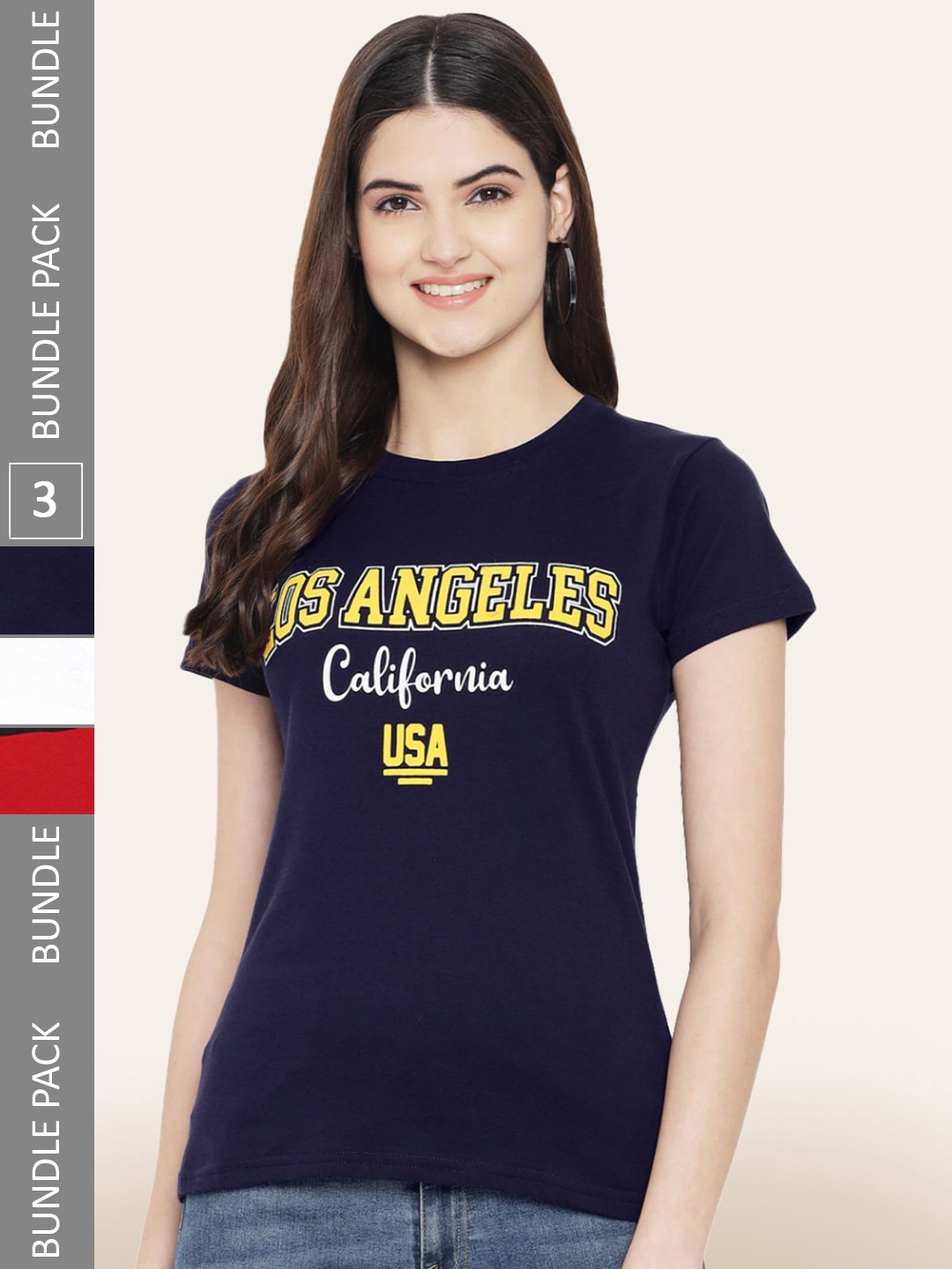 

BAESD Pack Of 3 Printed Cotton T-shirt, Navy blue