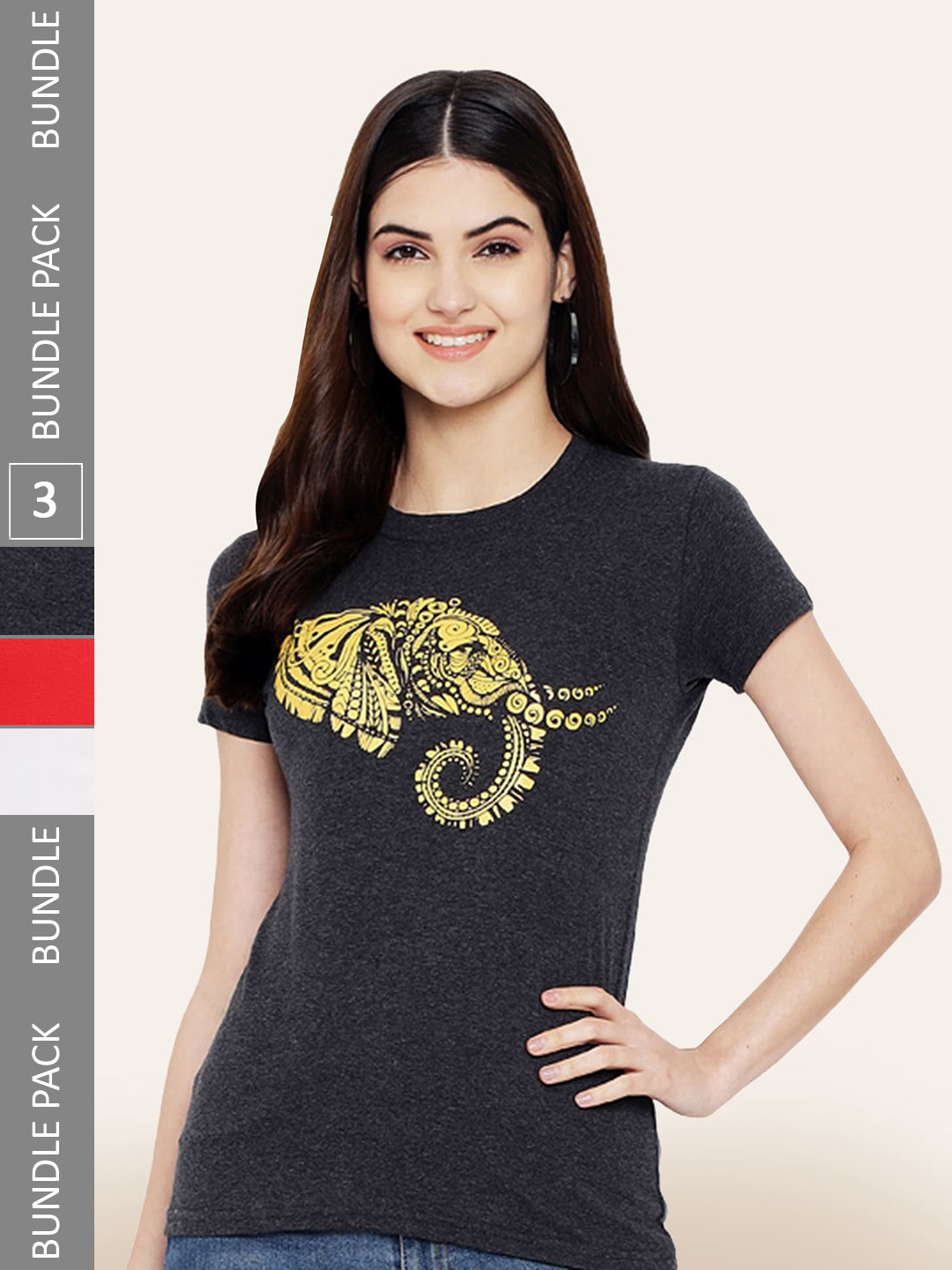 

BAESD Pack Of 3 Printed Cotton T-shirt, Charcoal