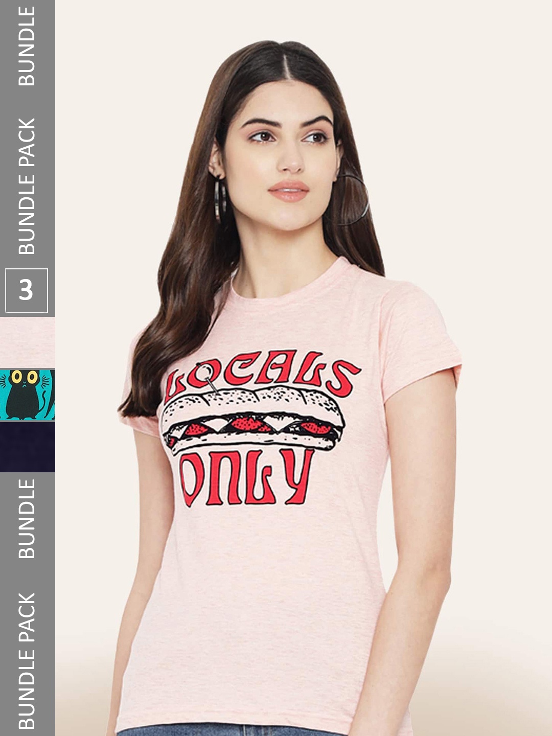 

BAESD Pack Of 3 Typography Printed Cotton T-shirt, Peach
