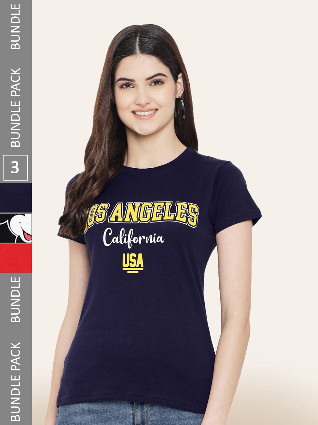 

BAESD Pack Of 3 Printed Cotton T-shirt, Navy blue