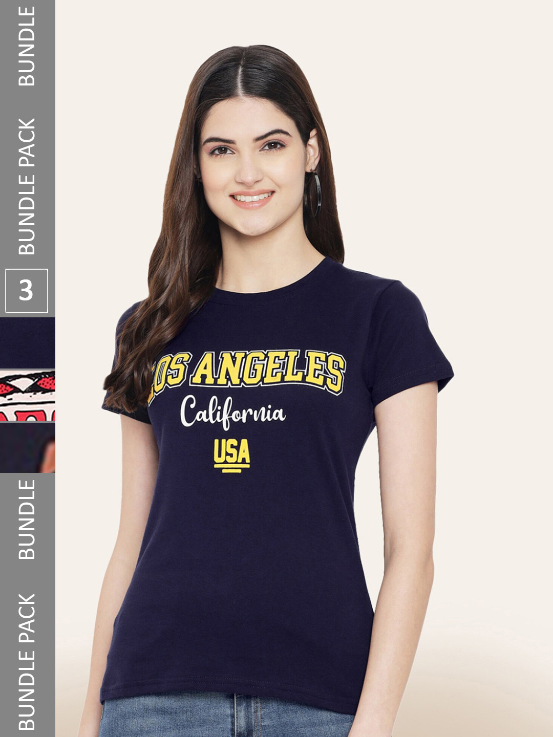 

BAESD Pack Of 3 Typography Printed Cotton T-shirt, Navy blue