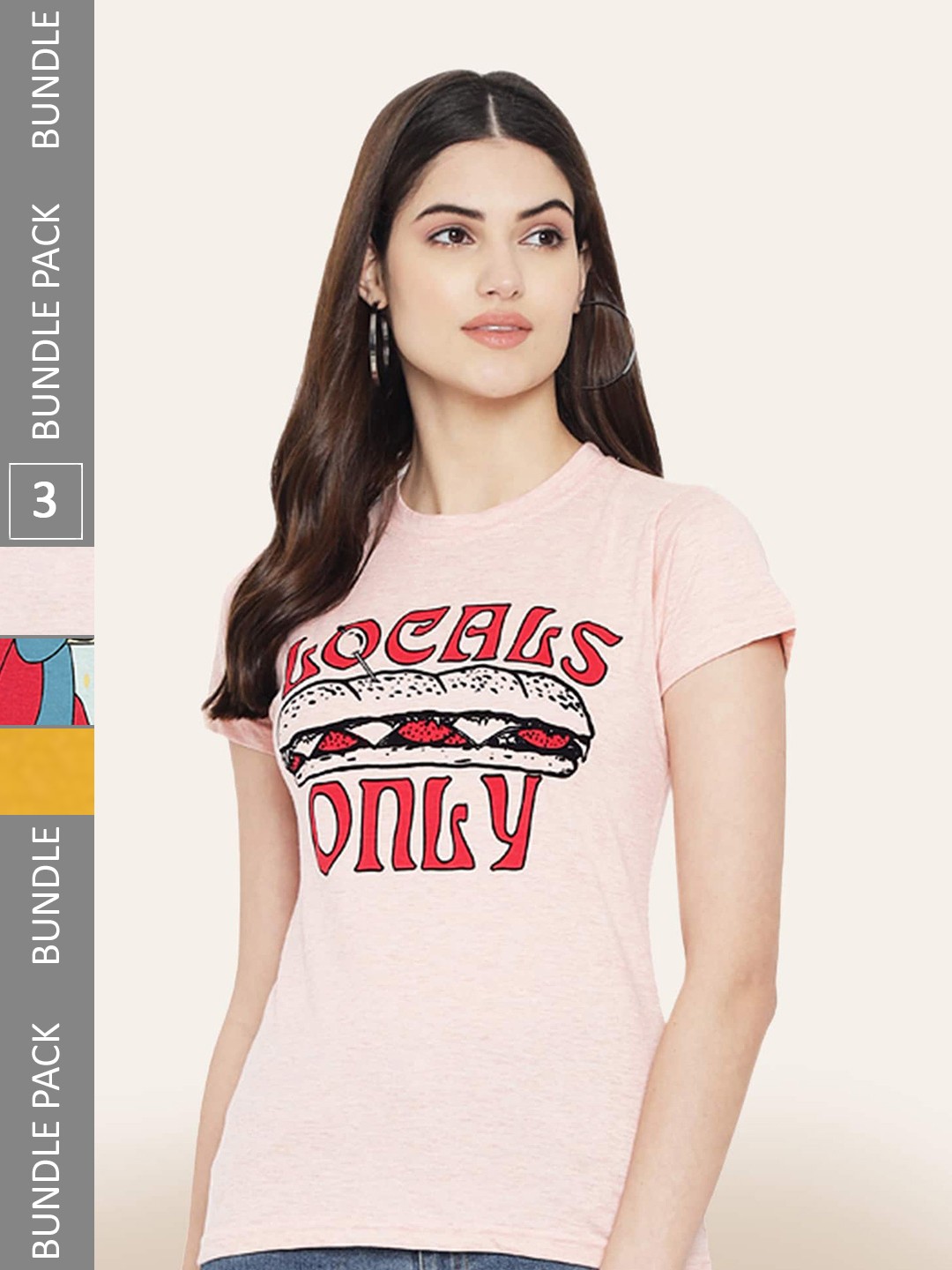 

BAESD Pack Of 3 Typography Printed Cotton T-shirt, Peach