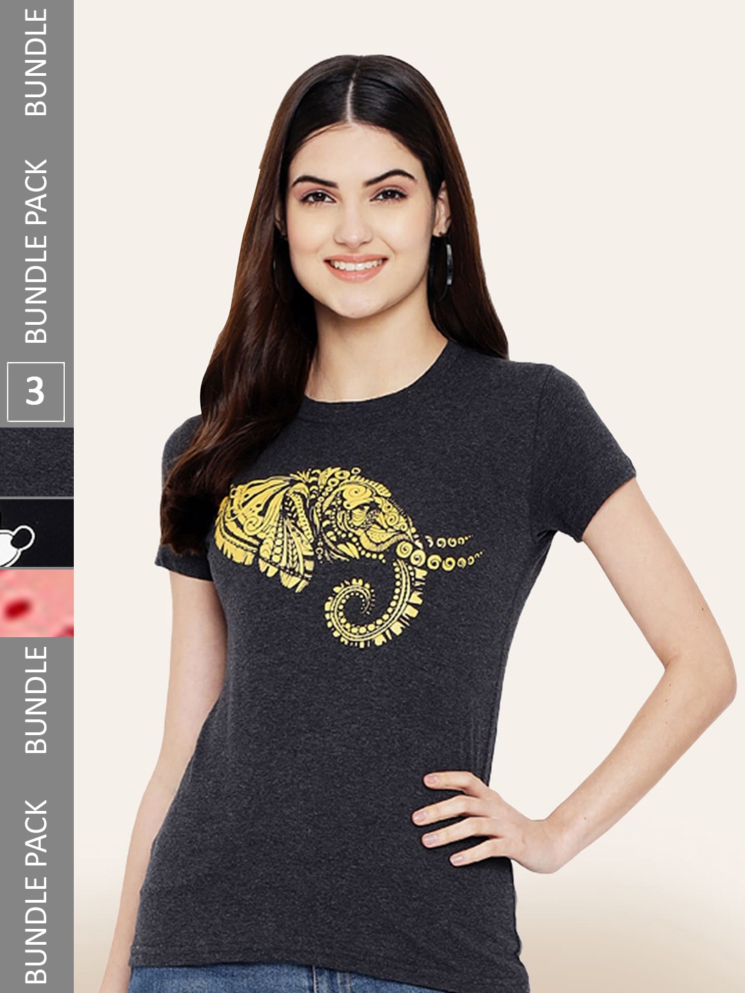 BAESD Pack Of 3 Typography Printed Cotton T-shirt, Charcoal