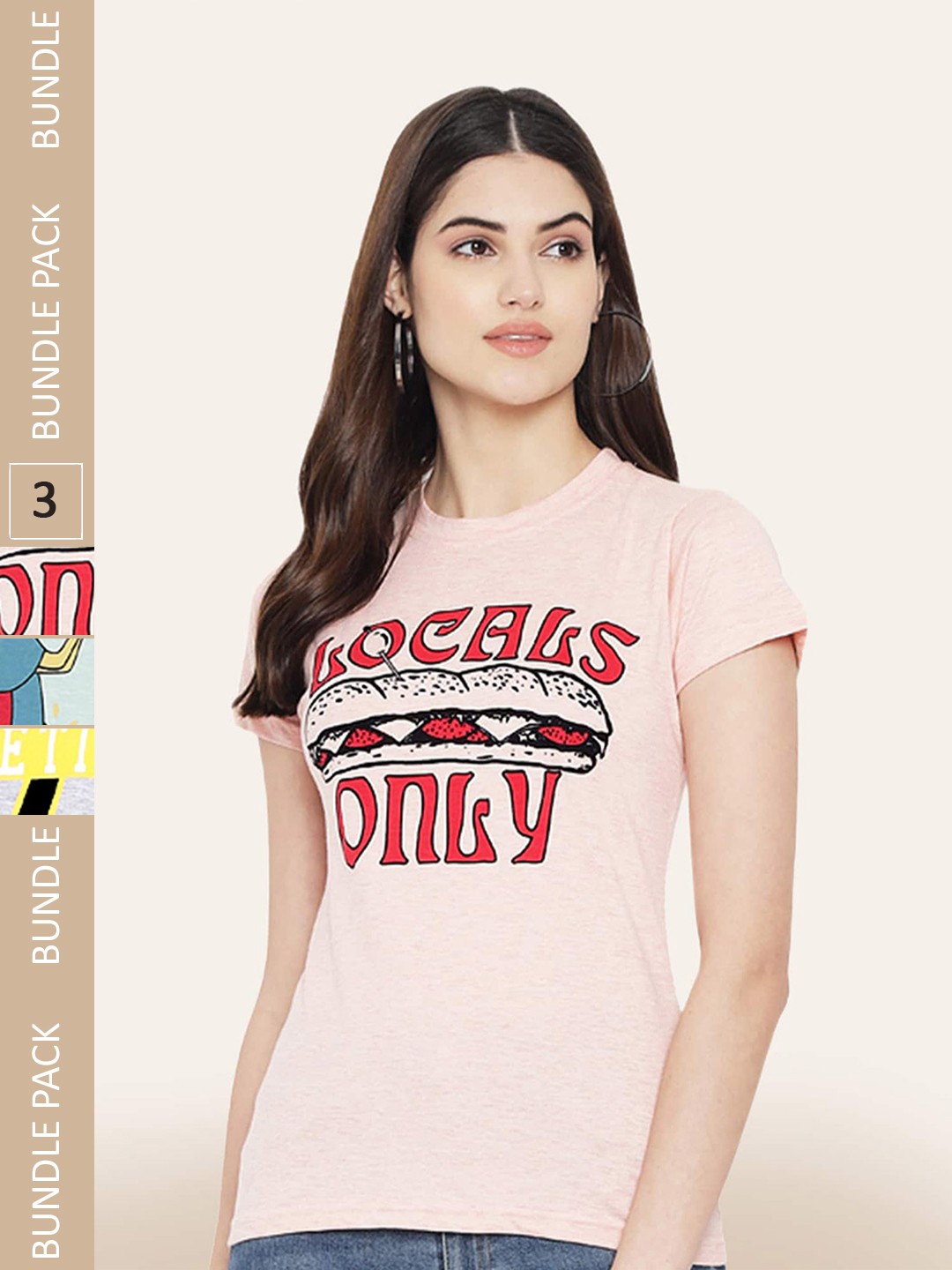 

BAESD Pack of 3 Typography Printed Cotton T-shirt, Peach