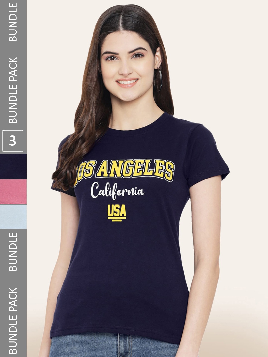 

BAESD Pack Of 3 Typography Printed Cotton T-shirt, Navy blue