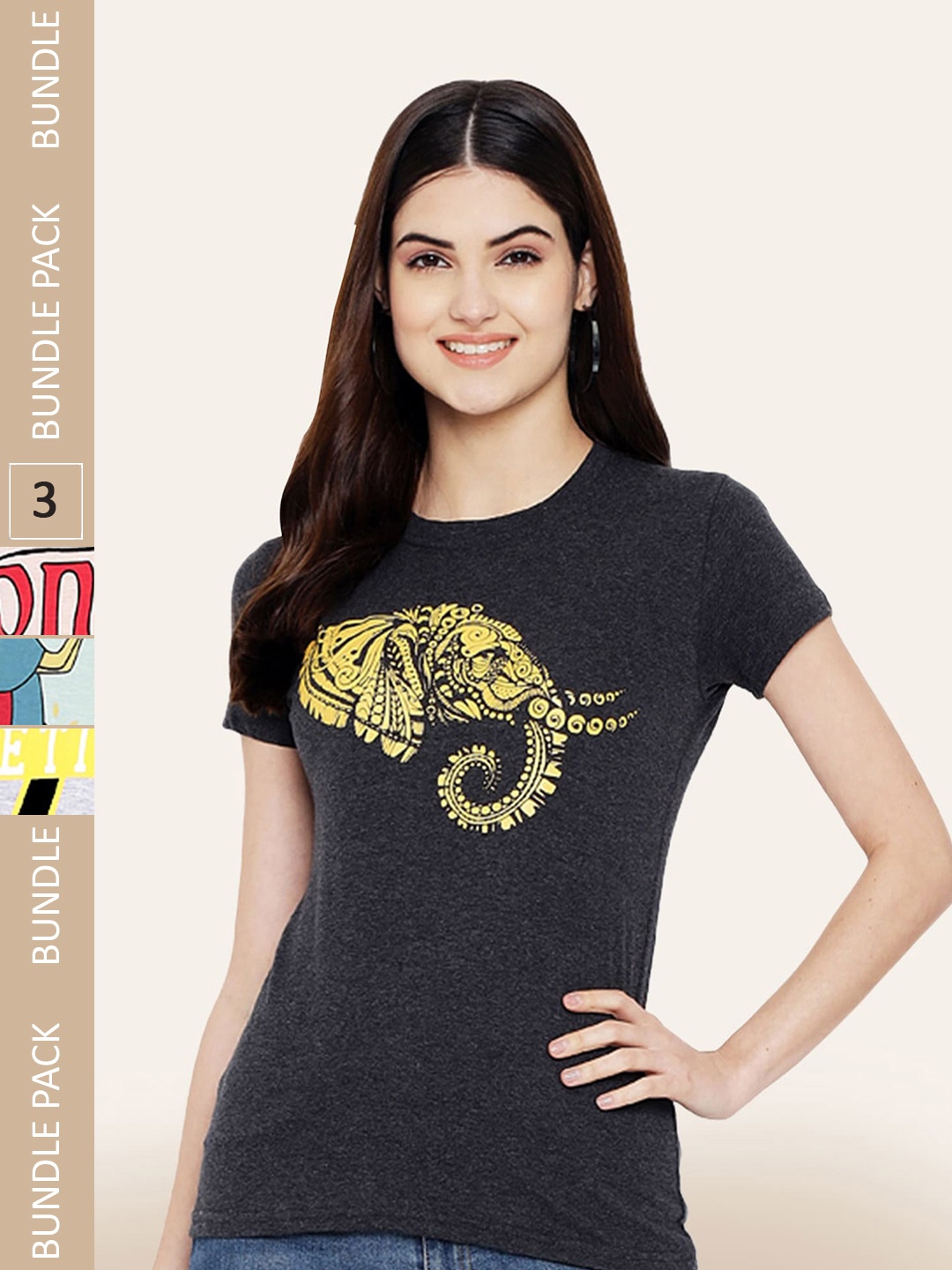 

BAESD Pack Of 3 Printed Cotton T-shirts, Black