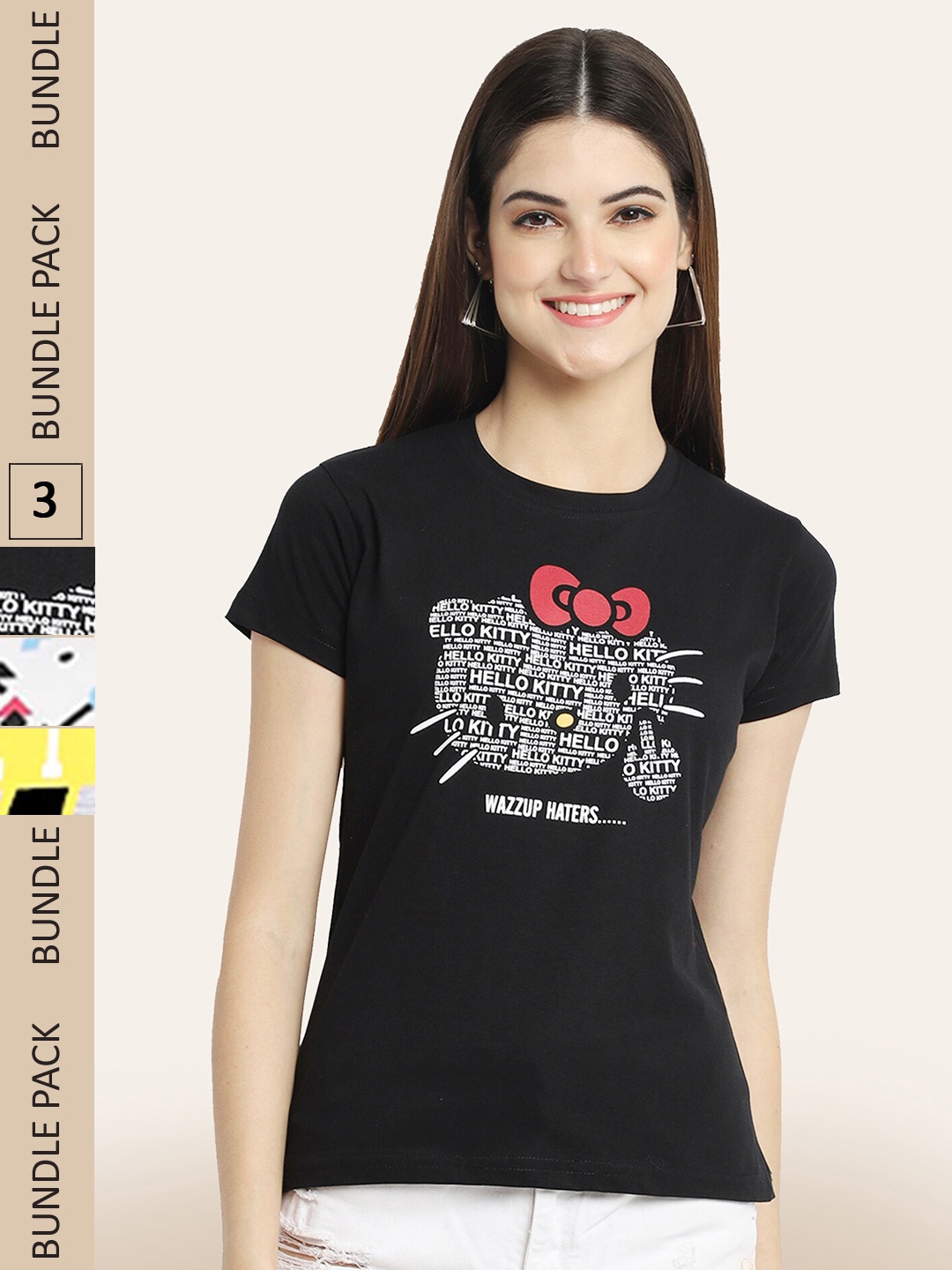 

BAESD Pack Of 3 Printed Round Neck Cotton T-shirt, Black