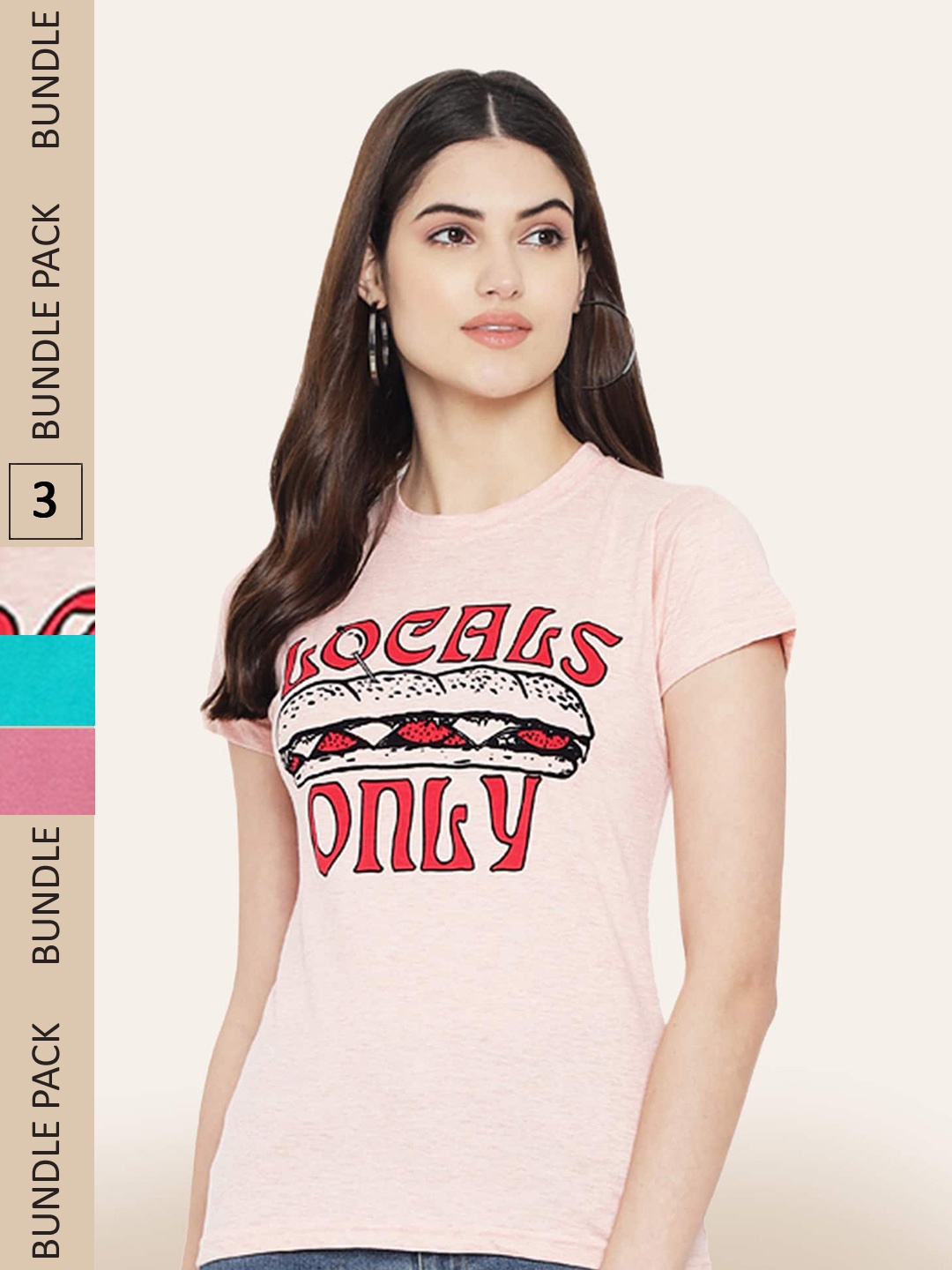 

BAESD Pack Of 3 Typography Printed Cotton T-shirts, Peach