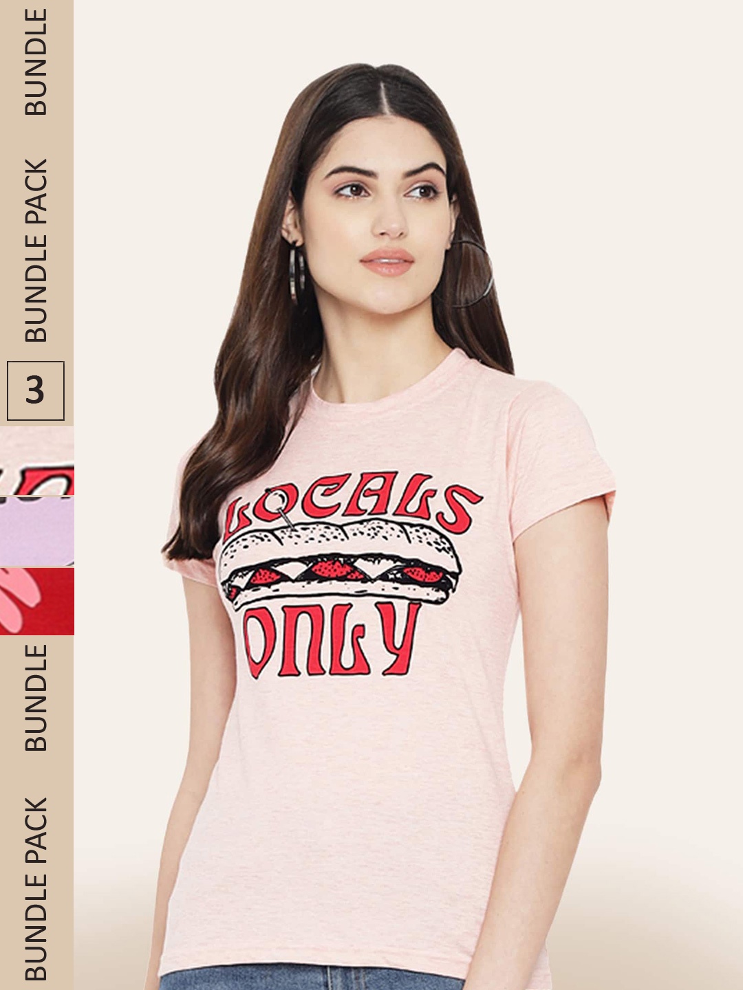 

BAESD Pack of 3 Typography Printed Cotton T-shirt, Peach