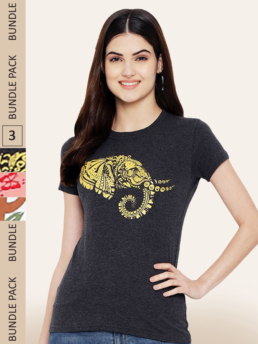 

BAESD Pack Of 3 Graphic Printed Cotton T-shirt, Black