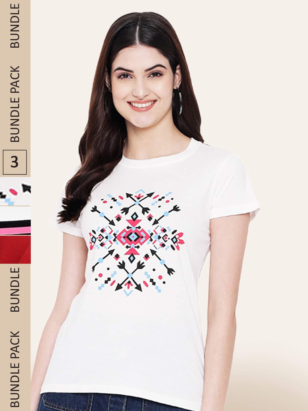 

BAESD Pack Of 3 Printed Round Neck Cotton T-Shirts, White