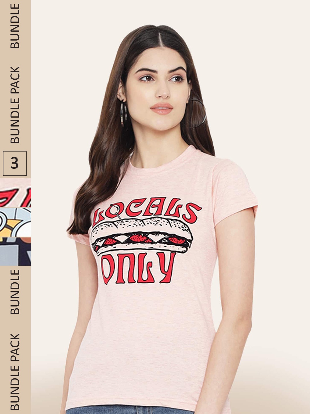 

BAESD Pack Of 3 Printed Casual Cotton T-shirts, Peach