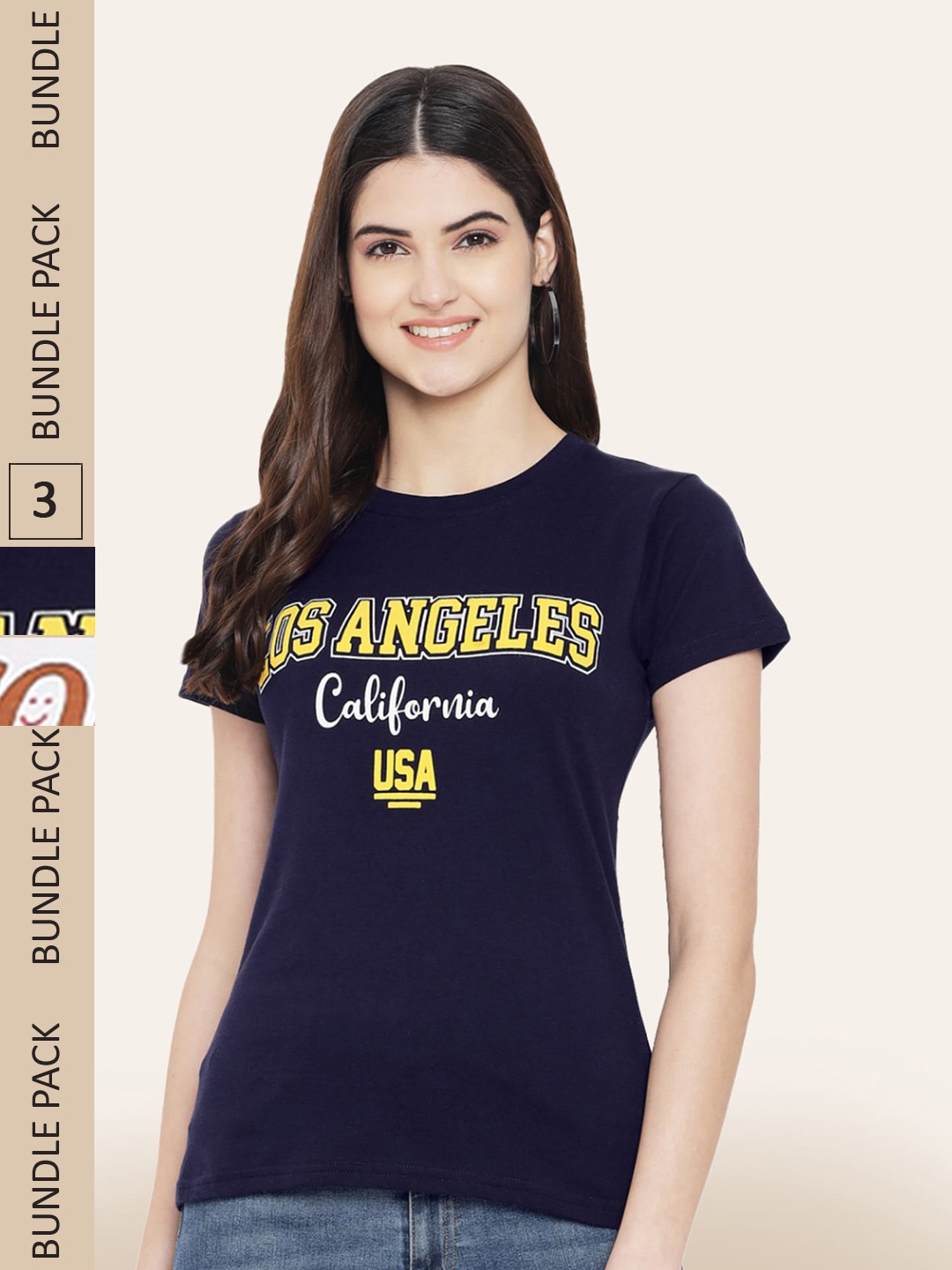 

BAESD Pack Of 3 Typography Printed Cotton T-shirt, Navy blue