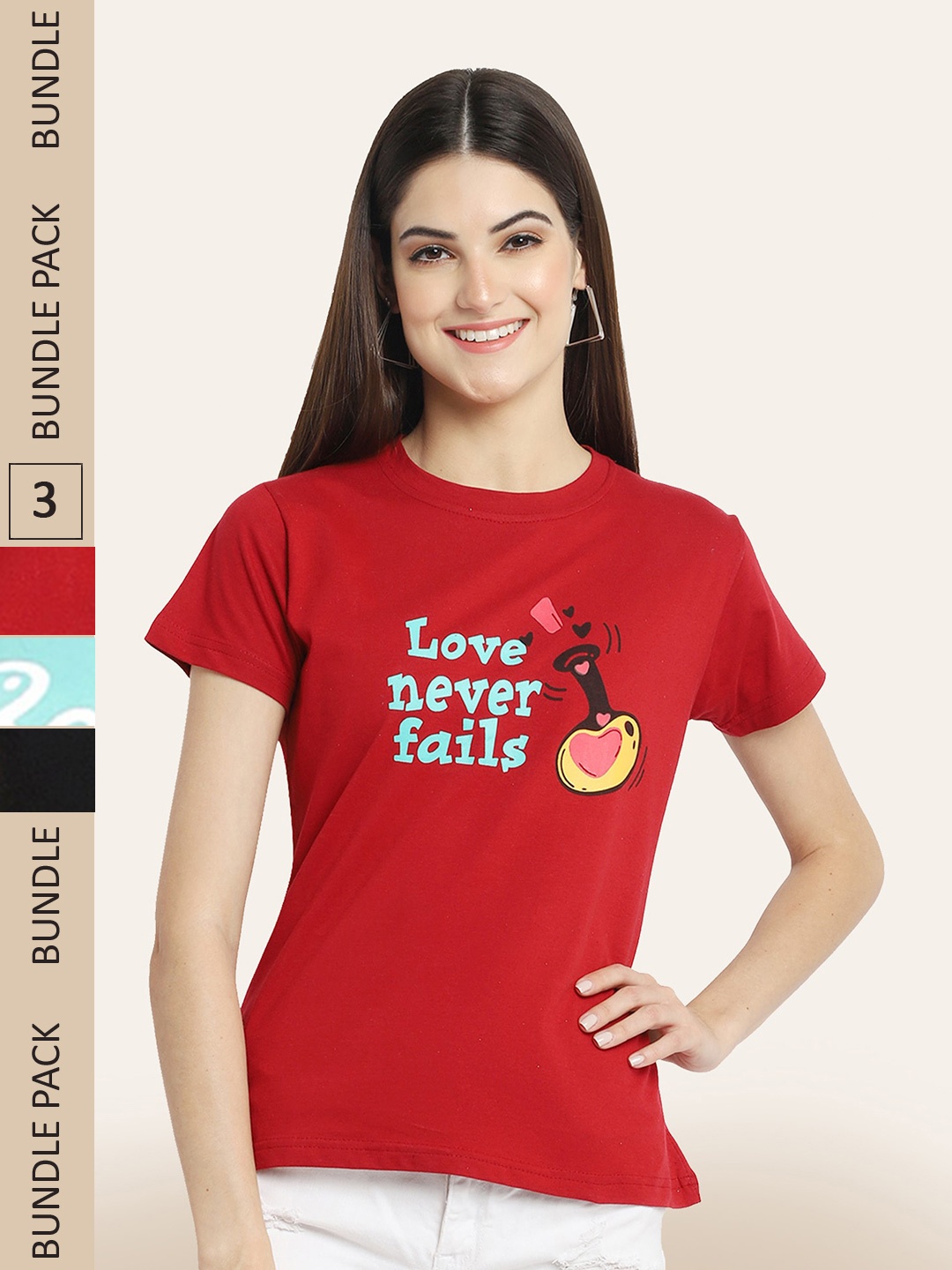 

BAESD Pack Of 3 Typography Printed Round Neck Cotton T-shirt, Red