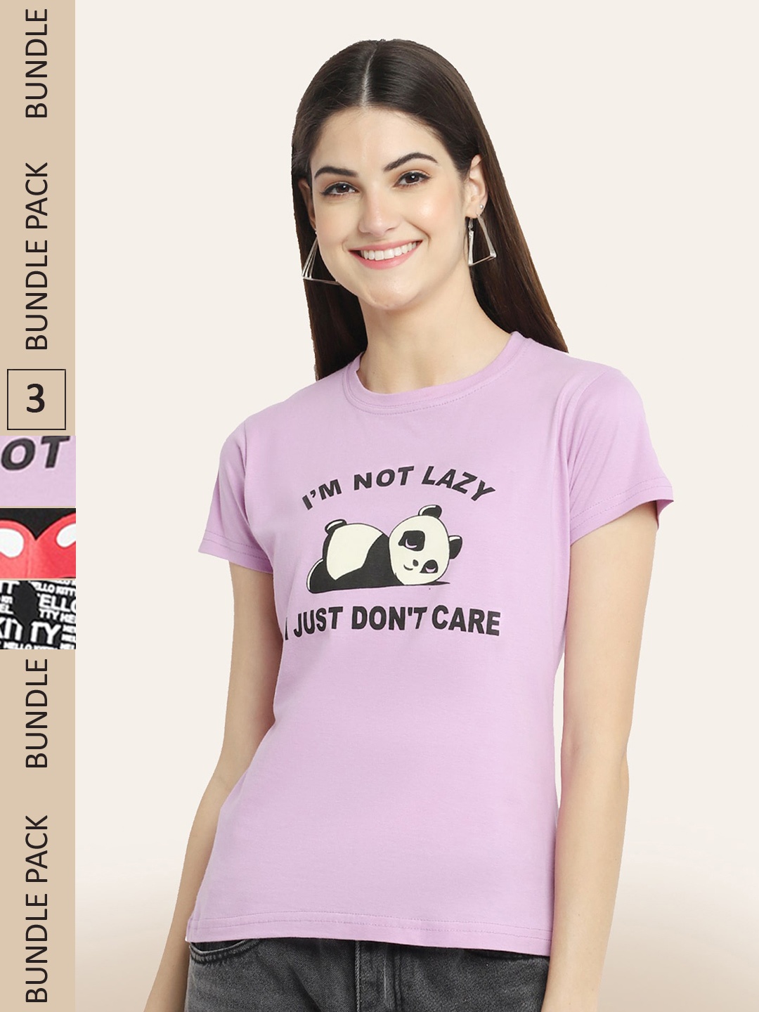 

BAESD Pack Of 3 Printed Cotton T-shirt, Purple