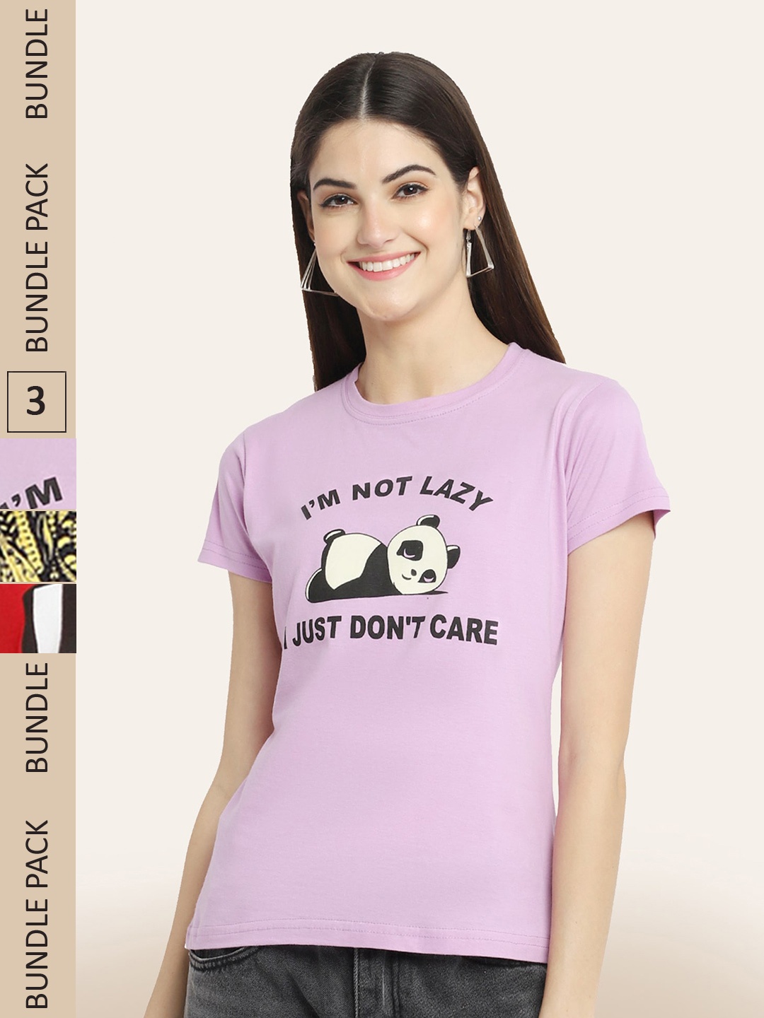 

BAESD Pack Of 3 Printed Cotton T-shirt, Purple