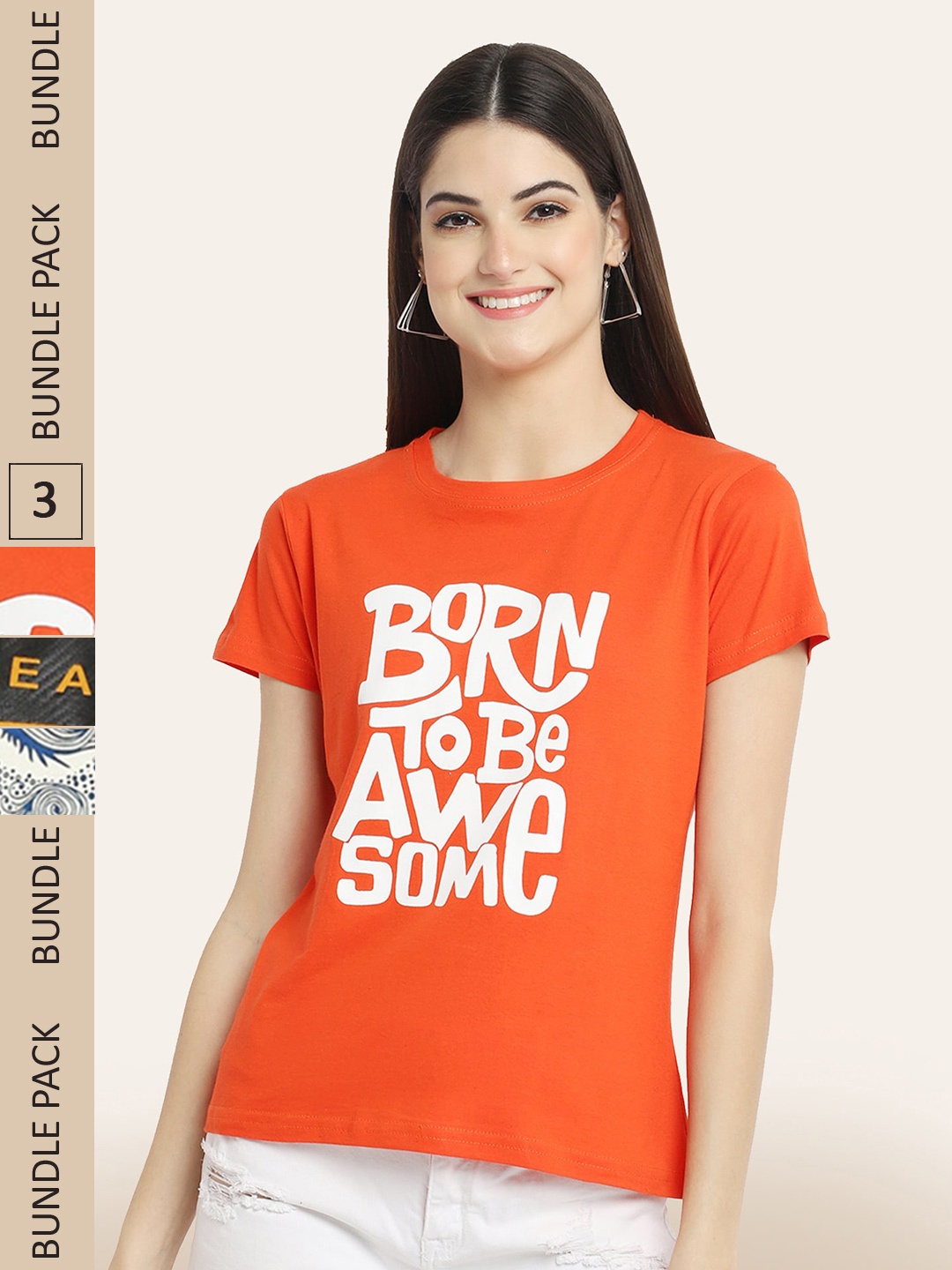 

BAESD Pack Of 3 Typography Printed Casual Cotton T-shirts, Mustard