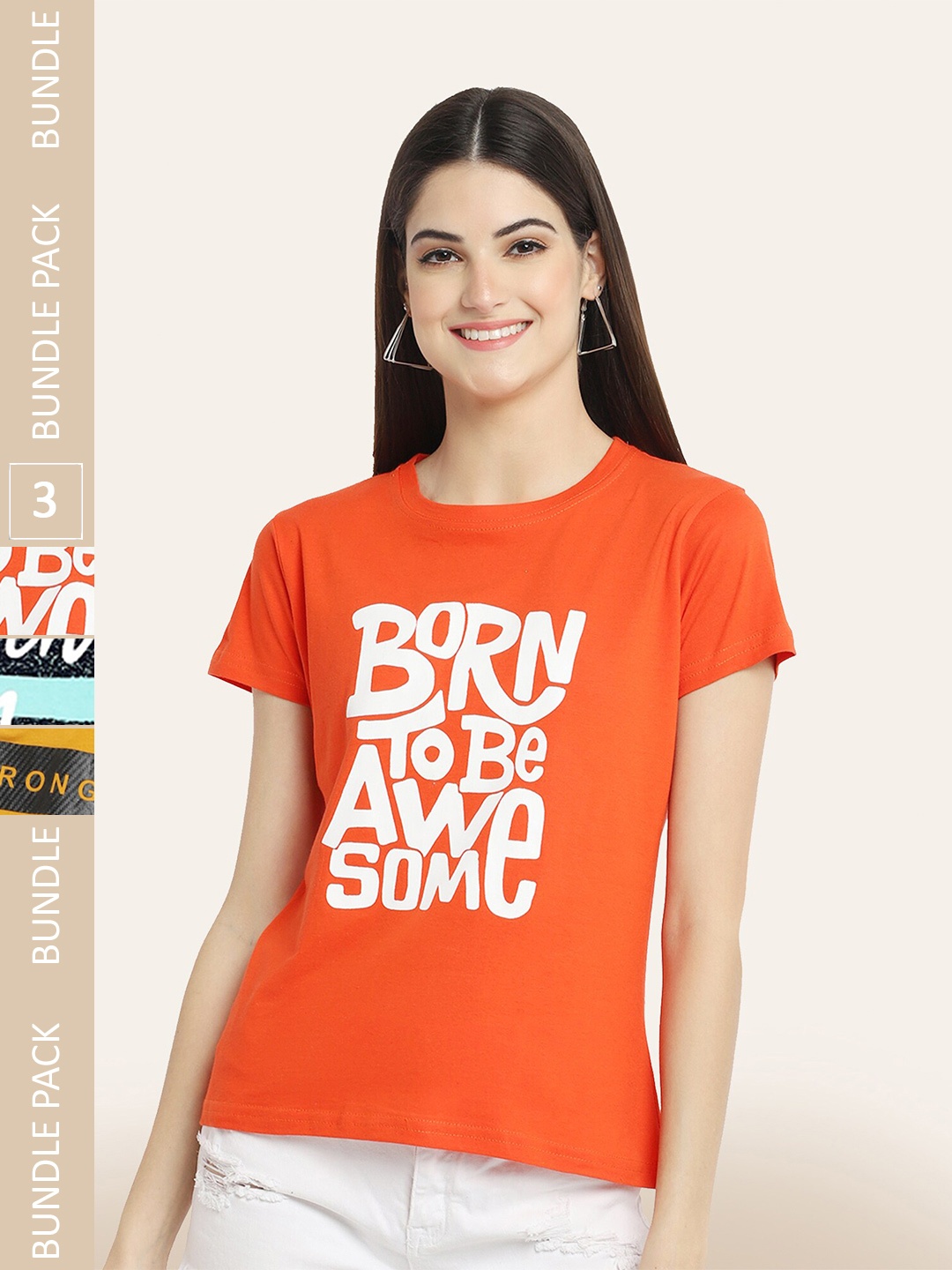 

BAESD Pack Of 3 Typography Printed Cotton T-shirts, Orange