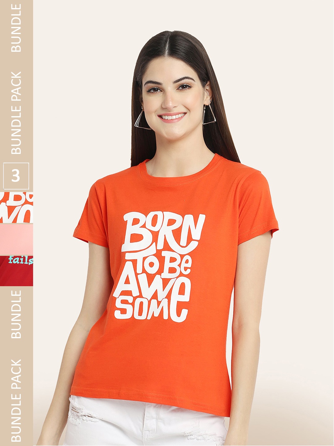 BAESD Pack Of 3 Typography Printed Casual Cotton T-shirts, Red