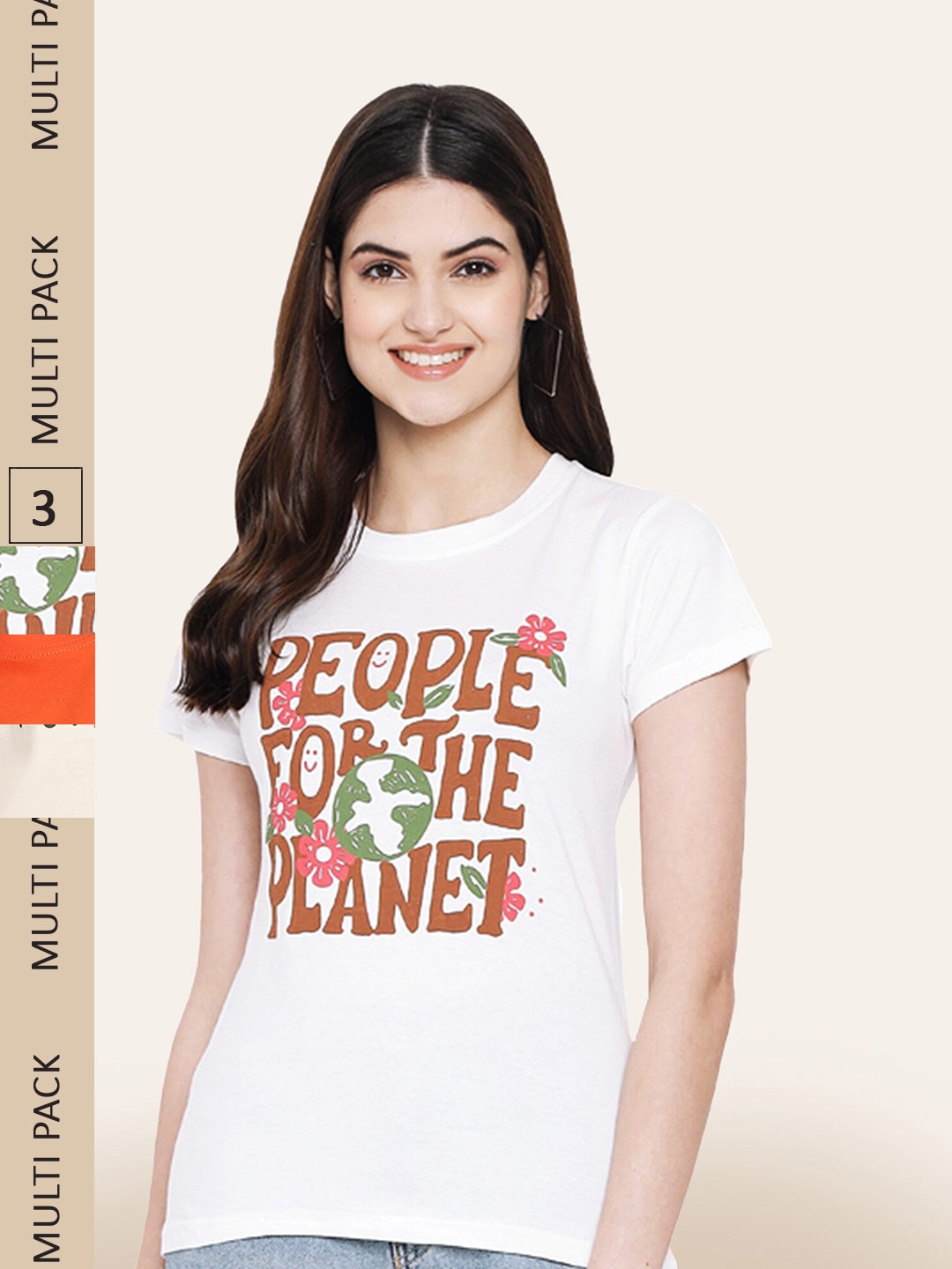 BAESD Pack of 3 Typography Printed Cotton T-shirts, White