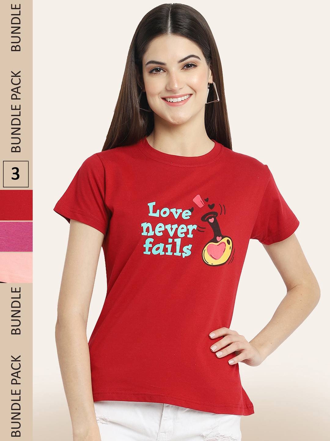 

BAESD Pack of 3 Typography Printed Cotton T-shirts, Red