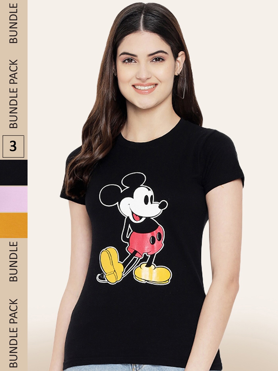 

BAESD Women Pack Of 3 Printed Cotton T-shirt, Black