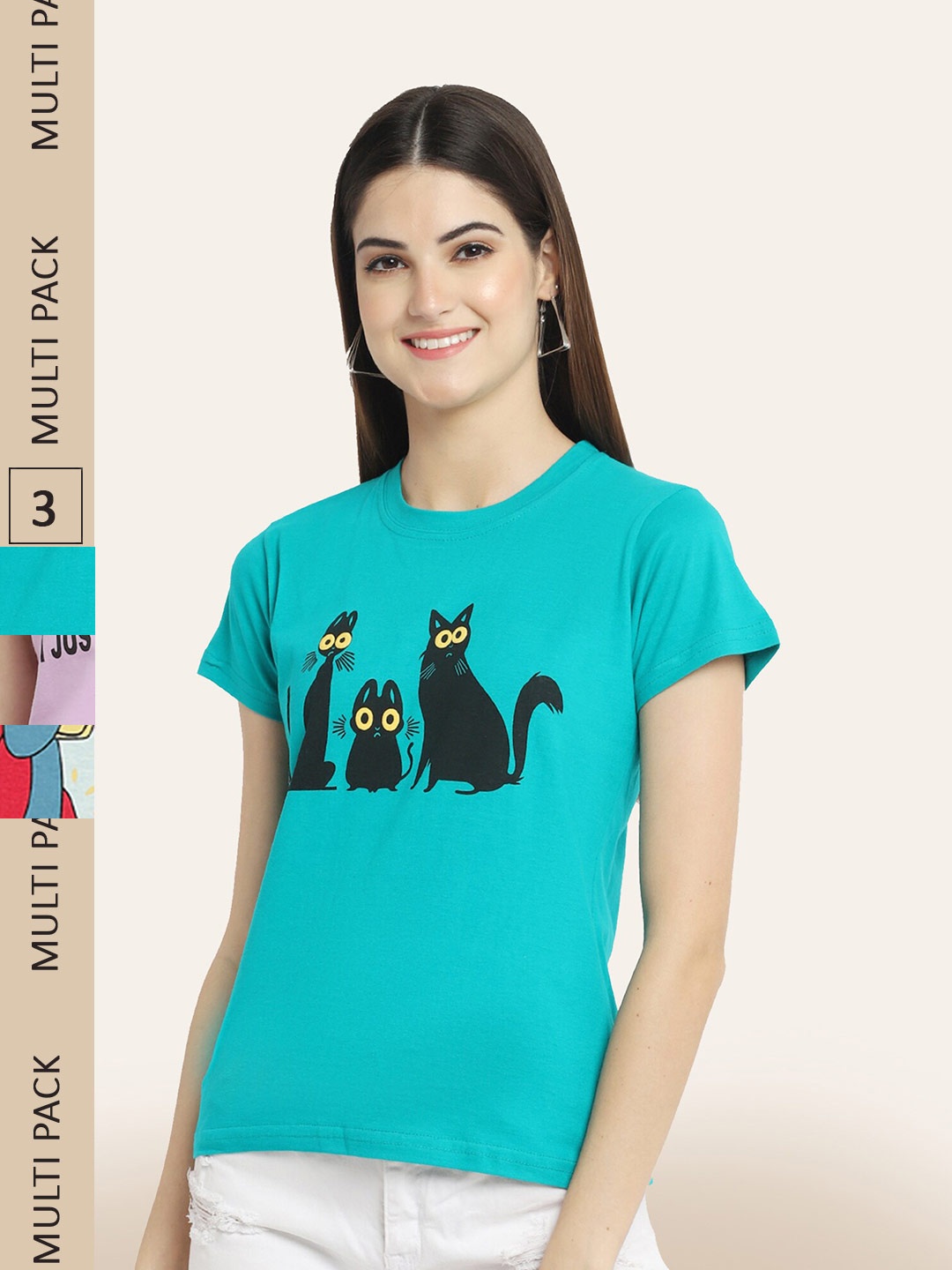 

BAESD Pack Of 3 Typography Printed Cotton T-shirt, Blue