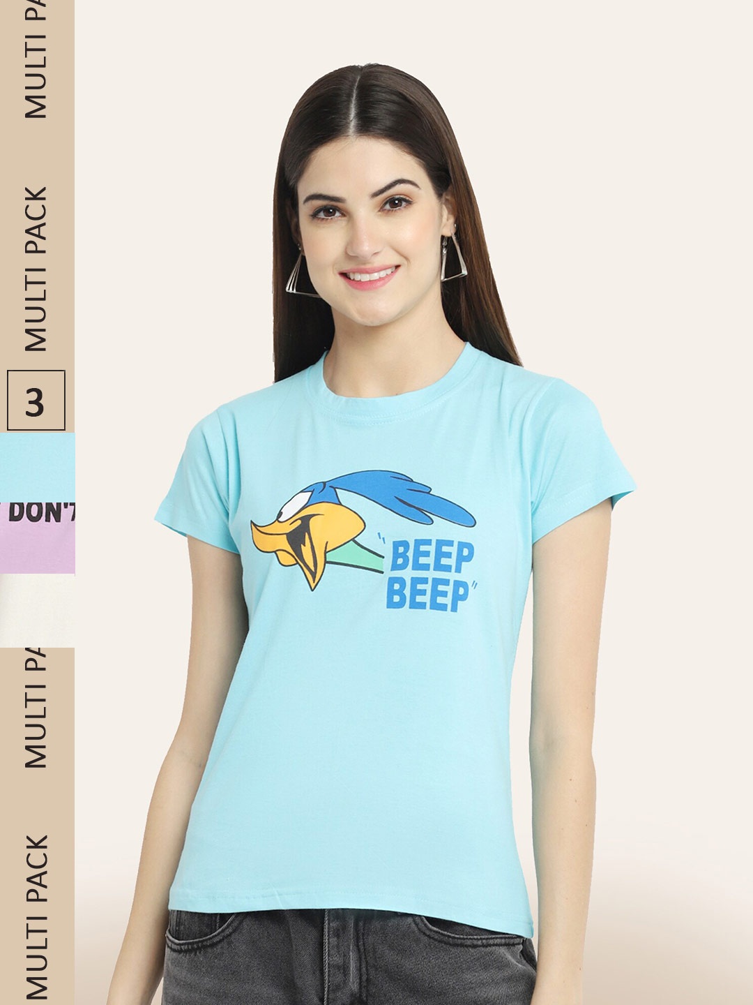 

BAESD Pack Of 3 Typography Printed Cotton T-shirts, Blue