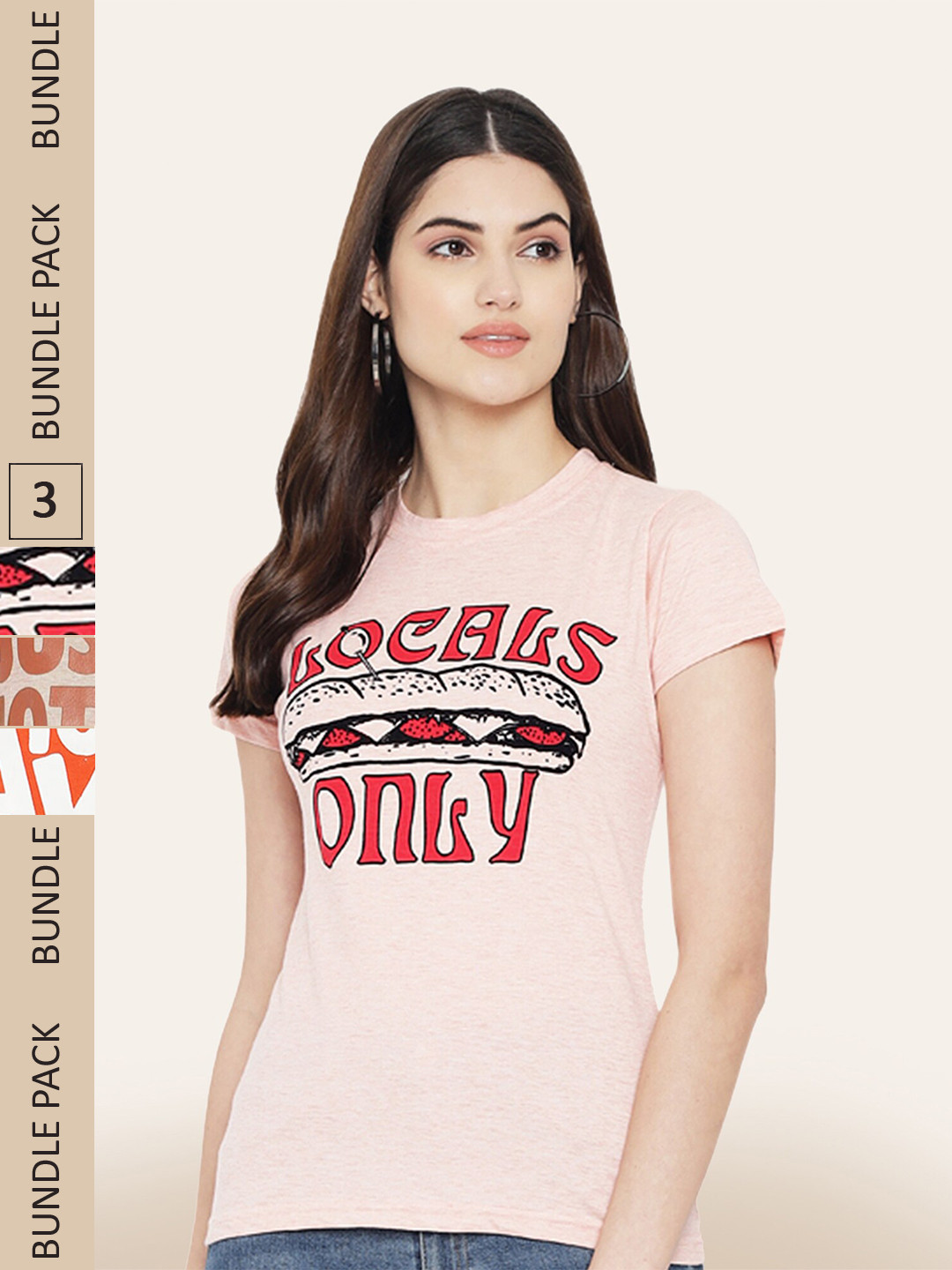 

BAESD Pack Of 3 Printed Casual Cotton T-shirts, Beige