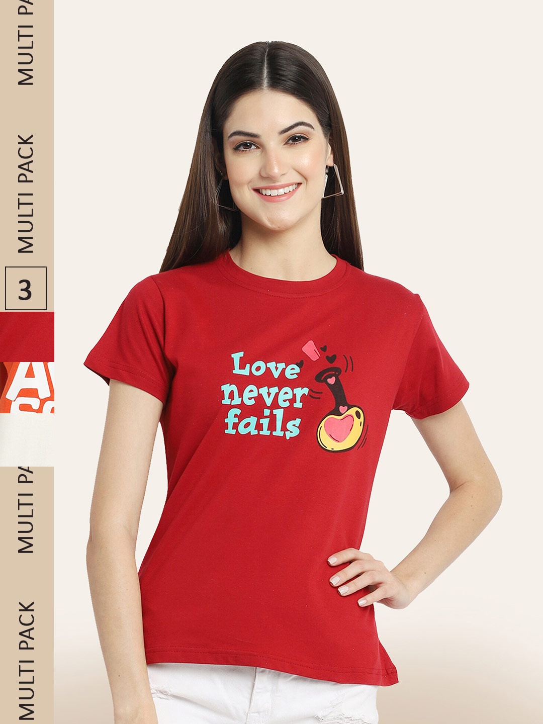 

BAESD Pack Of 3 Printed Cotton T-shirts, Red
