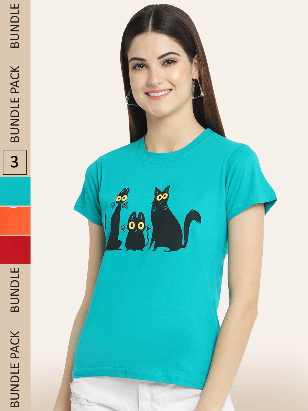 

BAESD Pack Of 3 Printed Round Neck Cotton T-shirts, Blue