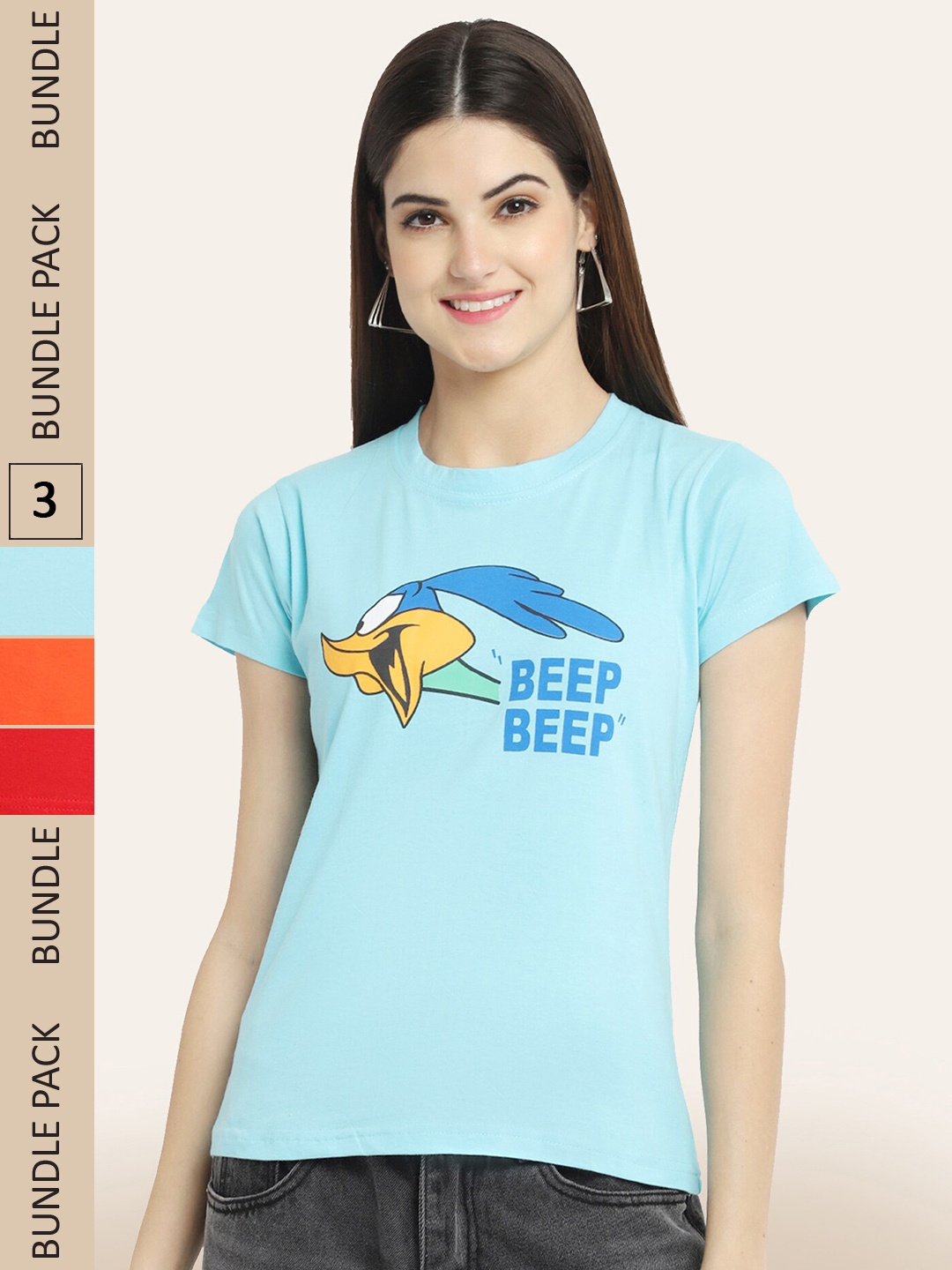 

BAESD Pack Of 3 Printed Typography Printed Cotton T-Shirt, Blue