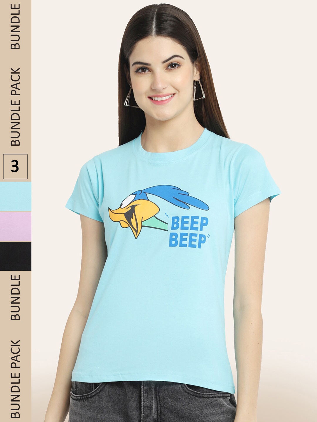 

BAESD Pack of 3 Typography Printed T-Shirts, Blue