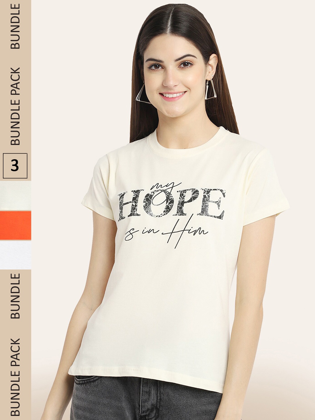 

BAESD Pack of 3 Typography Printed T-Shirts, Off white