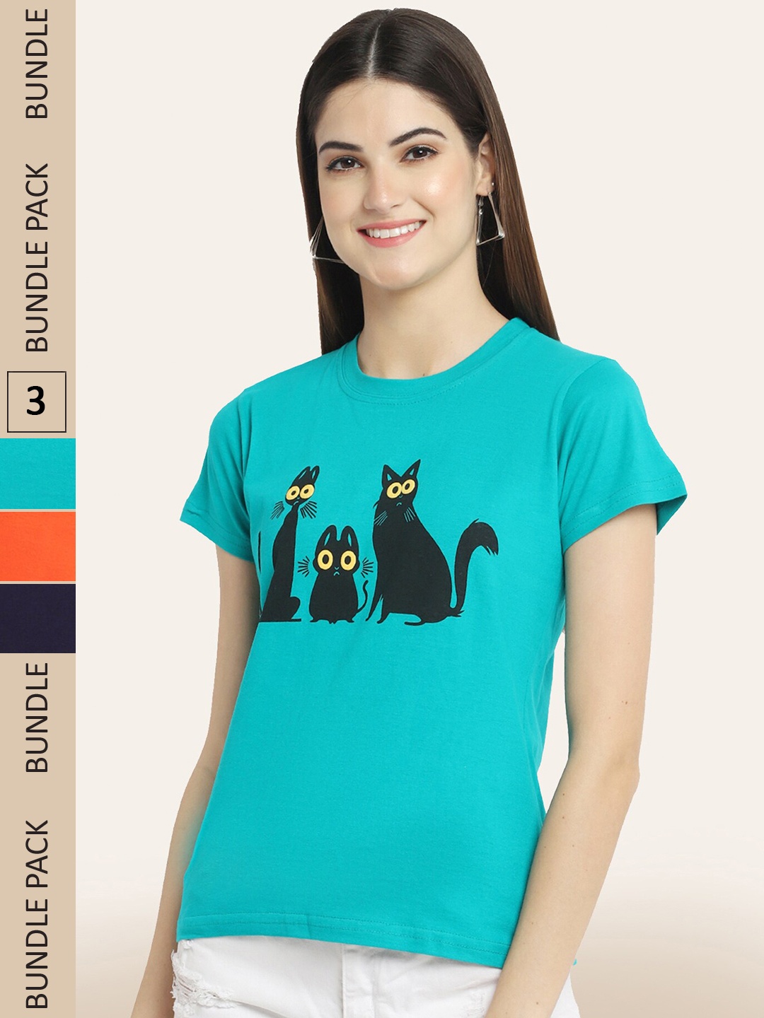 

BAESD Pack of 3 Typography Printed T-Shirts, Teal