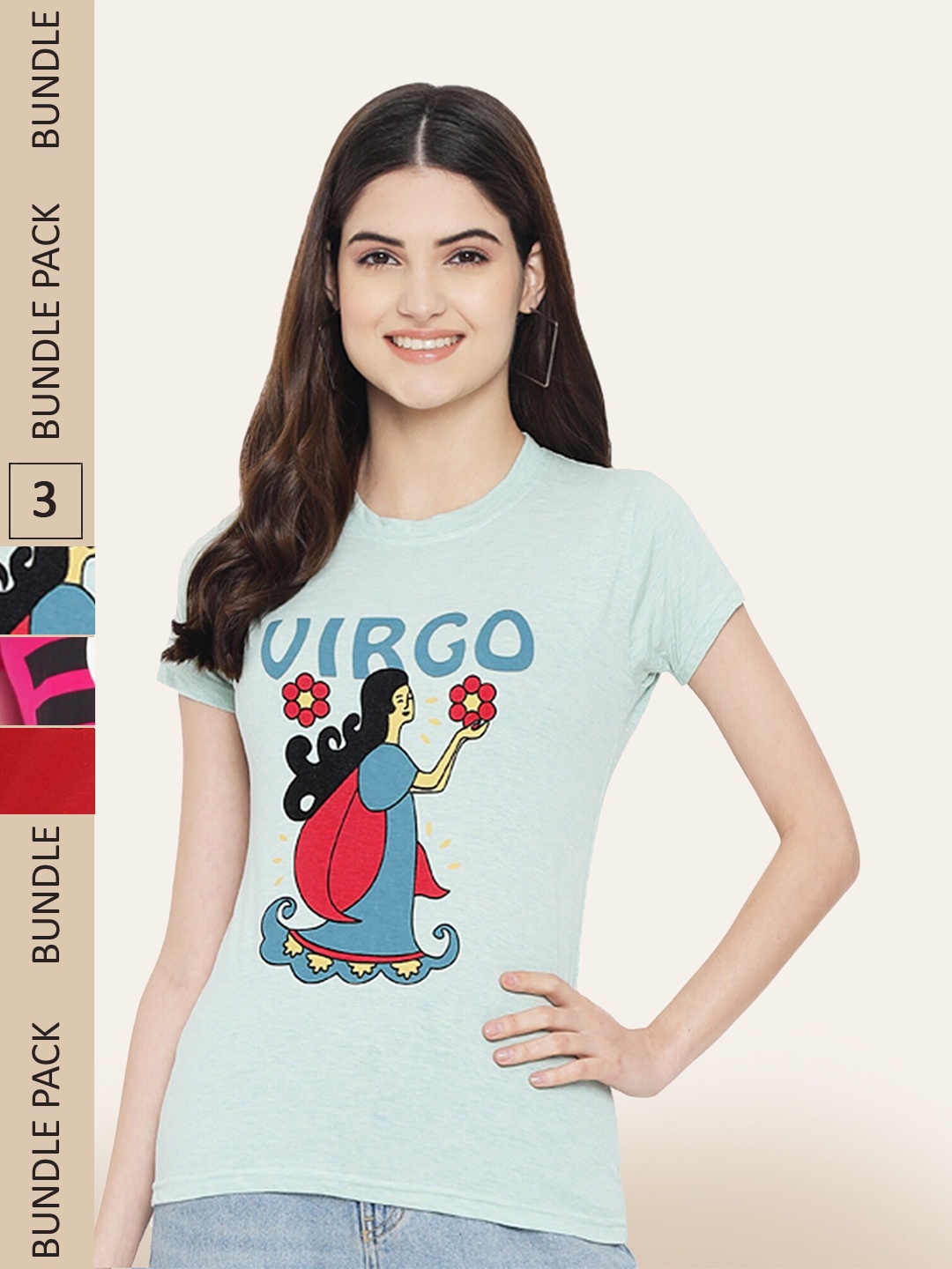 

BAESD Pack Of 3 Printed Cotton T-shirt, Blue