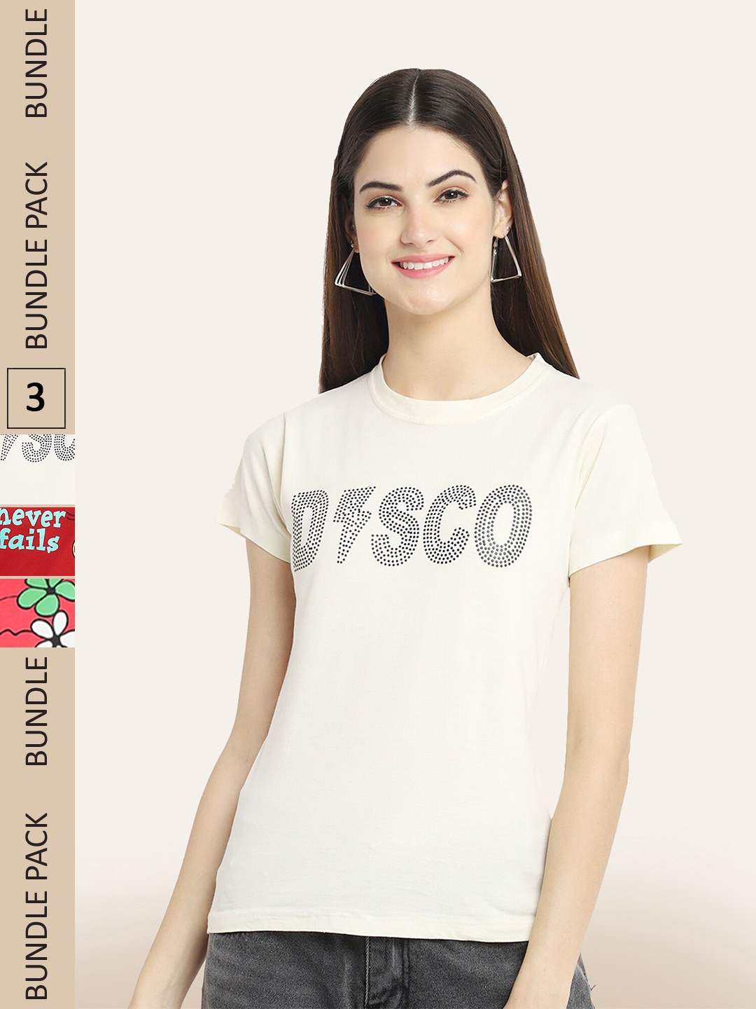 

BAESD Pack Of 3 Printed Cotton T-shirts, Beige