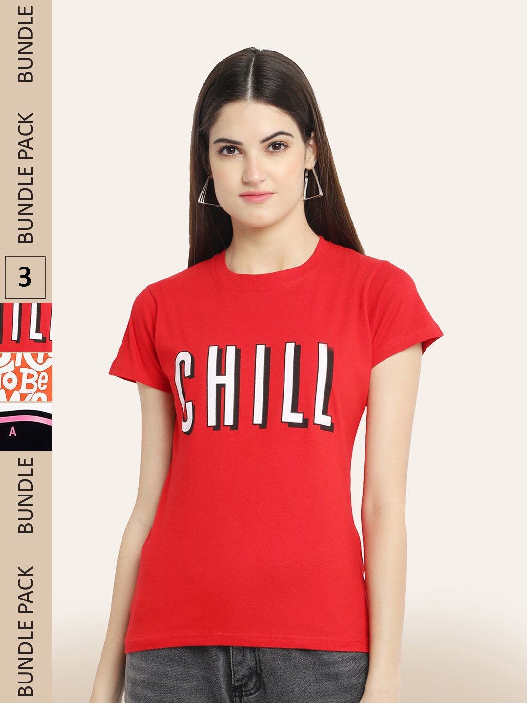 

BAESD Pack Of 3 Printed Cotton T-shirtst, Red