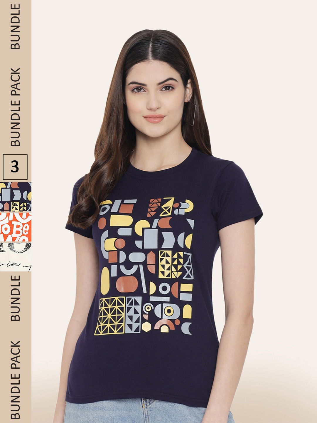 

BAESD Pack Of 3 Printed Cotton T-shirts, Navy blue