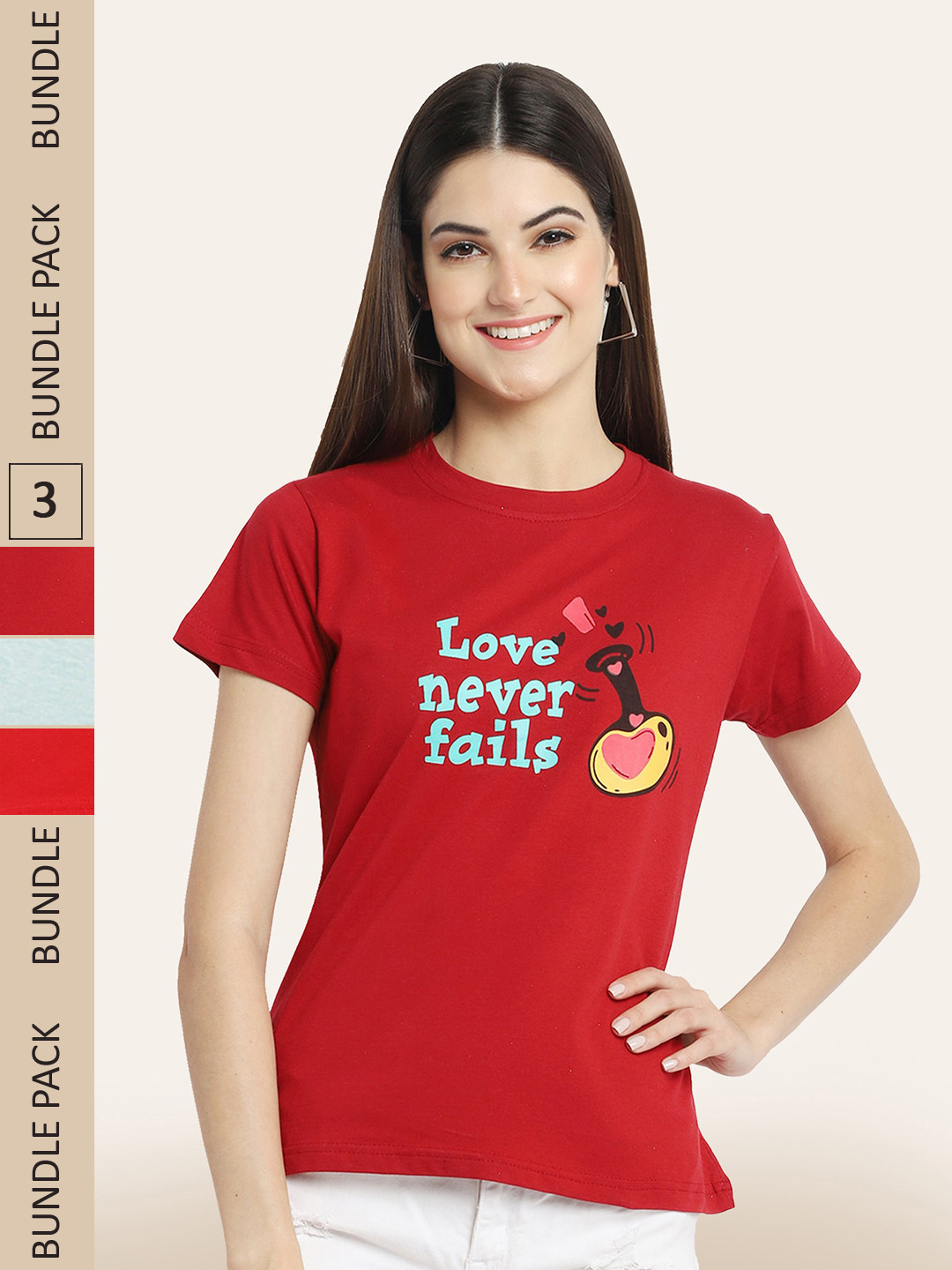 

BAESD Pack Of 3 Typography Printed Cotton T-Shirt, Red