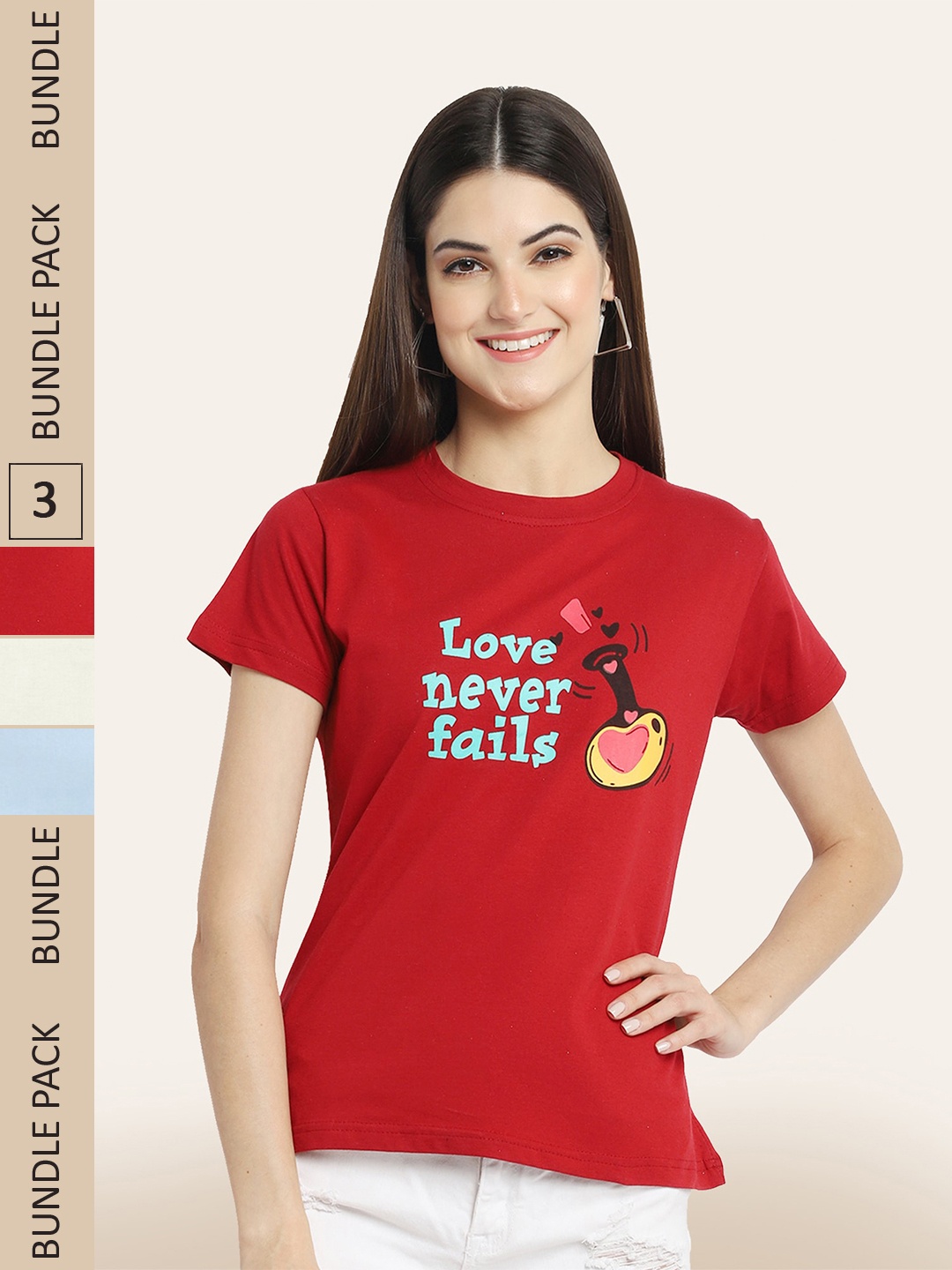 

BAESD Pack Of 3 Typography Printed Cotton T-shirt, Red